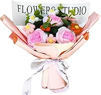 Handmade Crochet Pink Flower Bouquet: Knitted Roses, Daisies & Faux Eucalyptus - Eternal Artificial Arrangement for Valentine's, Anniversary Gifts