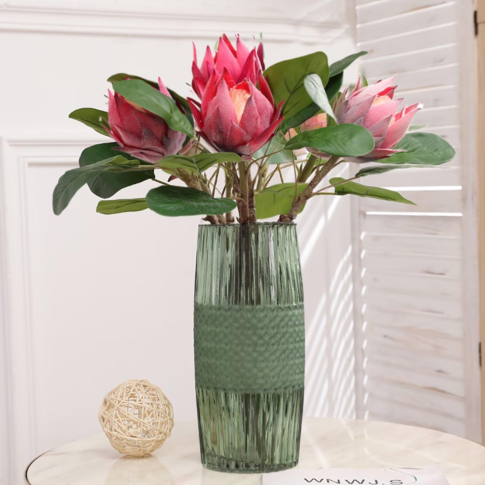 Amazon｜Lovmeety プロテア造花3点、レッドフェイクシルクキング