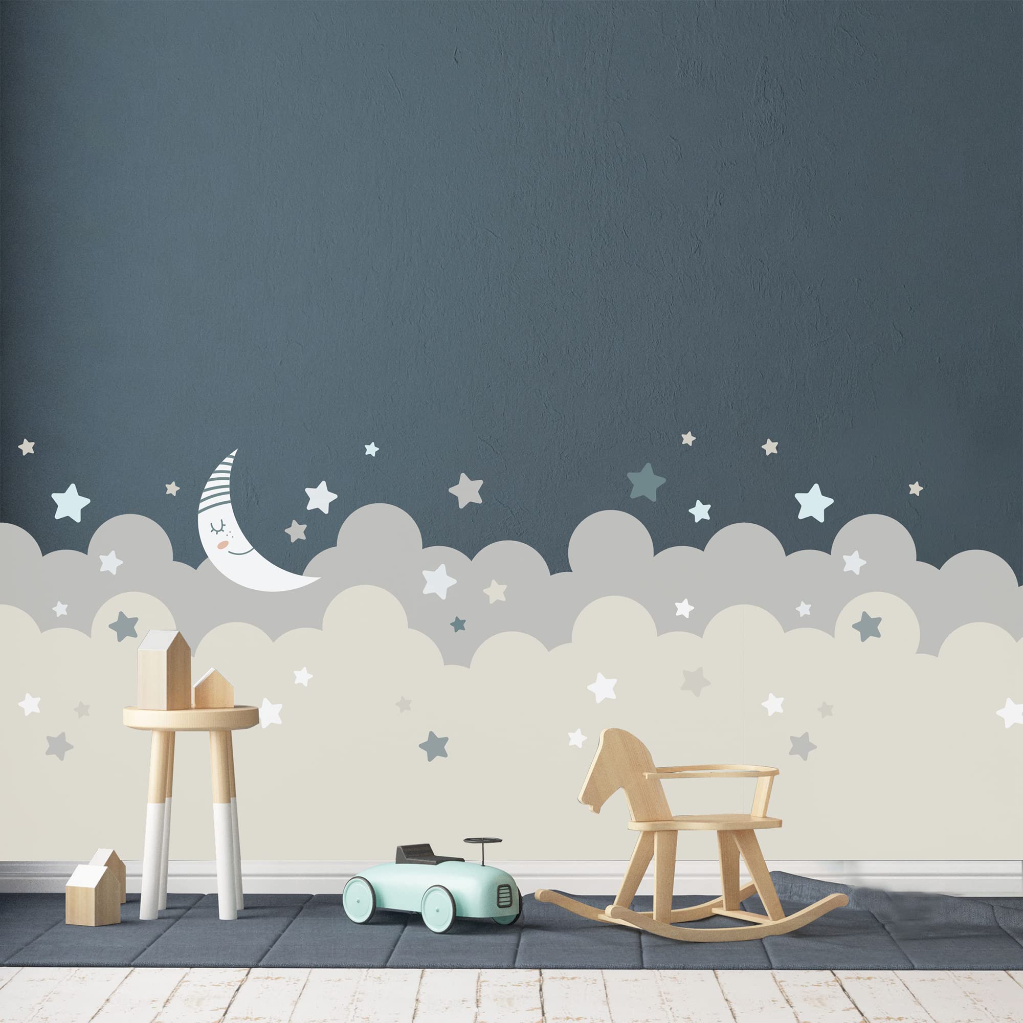 CREARREDA Adesivi Murali per Bambini Buona Notte Misura 100_x_280_cm Decorazione per la Cameretta dei Bambini Made in Italy Adesivi Murali Luna e Nuvole Adesivo Murale Gigante delle Nuvole, 81156