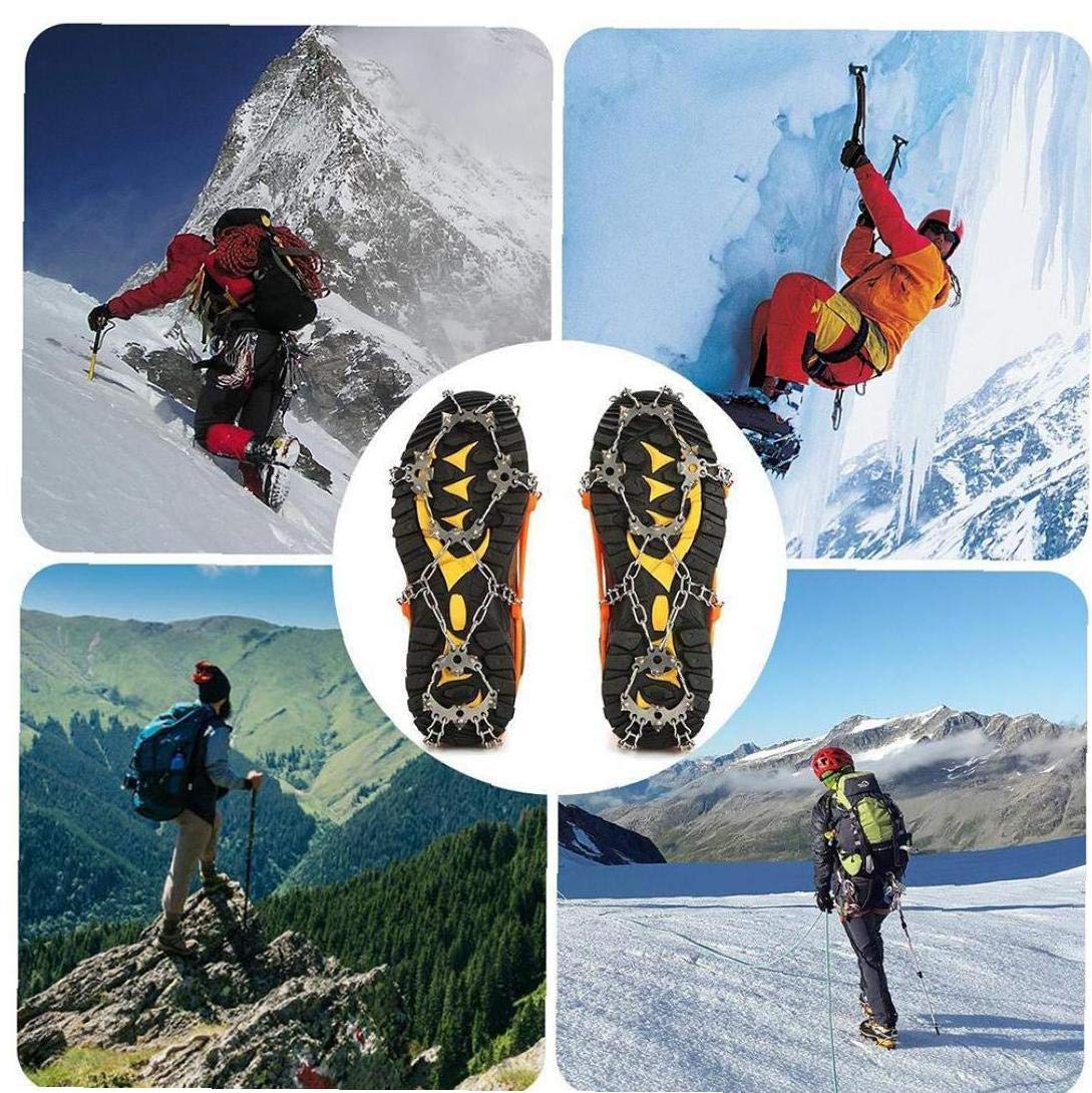 Ice Snow Grips, 19 Teeth Walk Traction Ice Cleat Spikes Edelstahlspikes und strapazierfähiges Silikon für Stiefel und Schuhe Skifahren im Freien Wandern Klettern Gehen Joggen