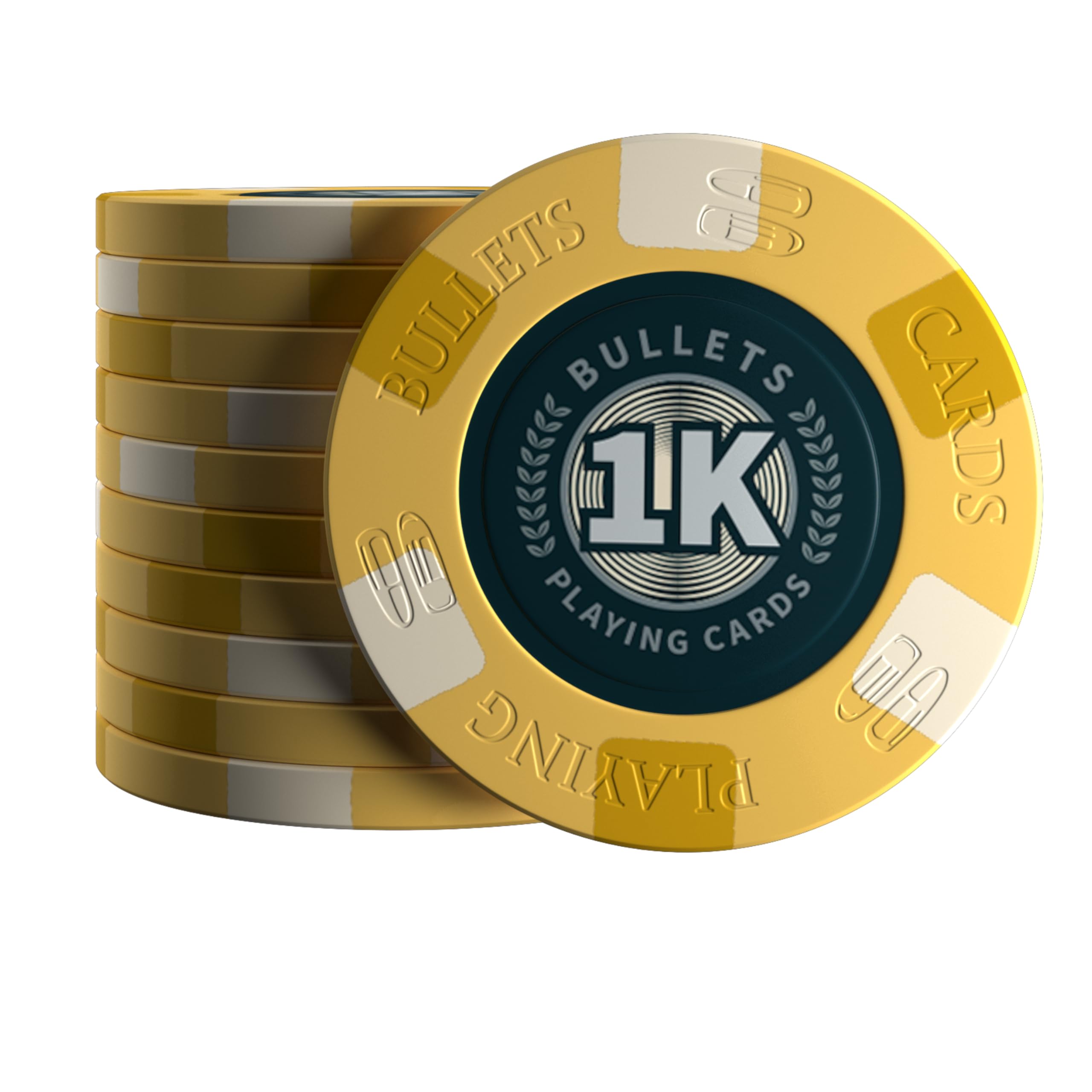 Bullets Playing Cards, Richie Ceramic Poker Chips Value 1k (1,000) for Poker Set 10 g, 4 cm Diameter (Yellow) Pack of 25