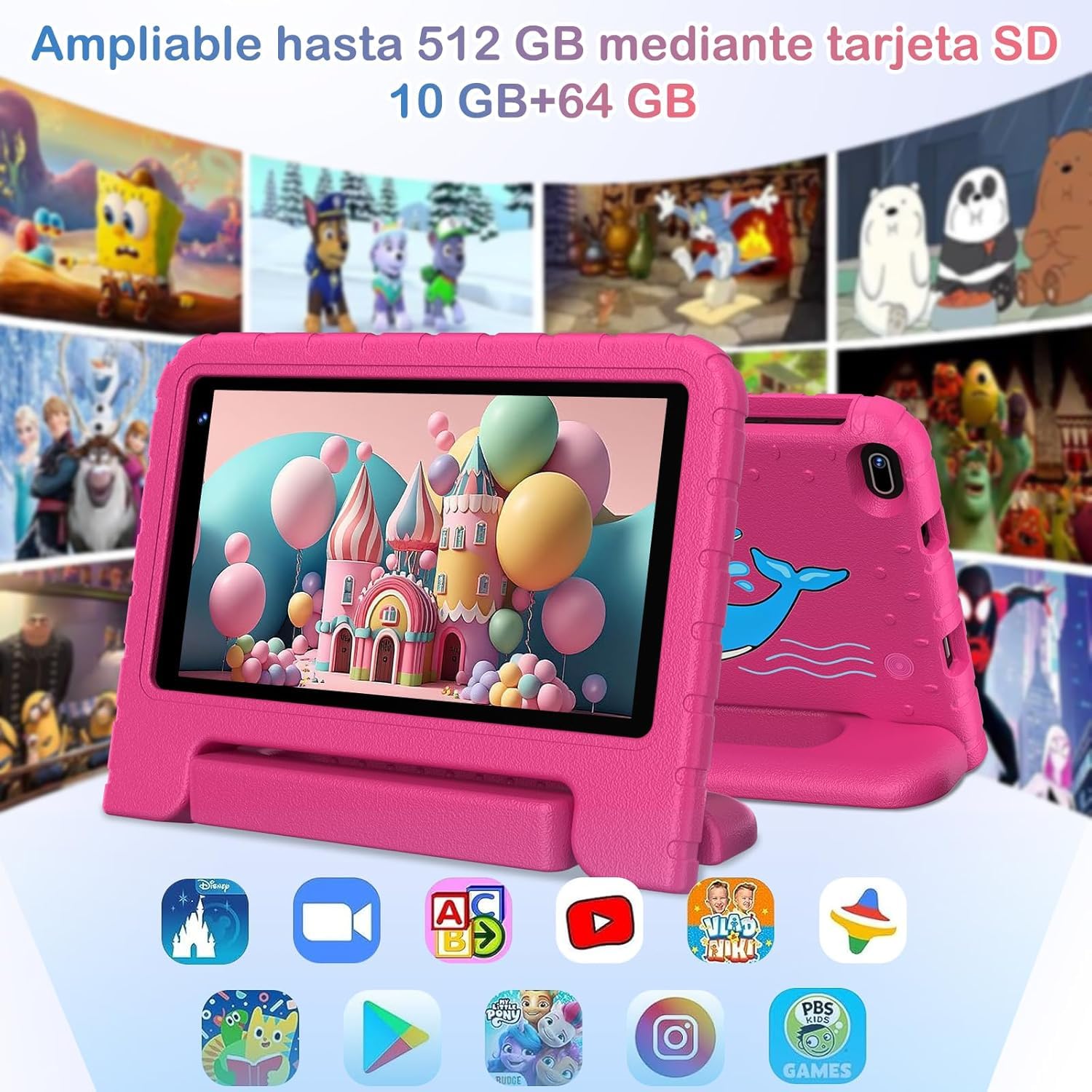 Tablet para Niños 7 Pulgadas,Android Niños Tablet, 10GB RAM + 64GB ROM/TF 512GB, Kids Educativos | Control Parental | Octa-Core 1.8GHz | 5G WiFi 6 | Cámara Dual | BT5.0,con Funda EVA Rojo