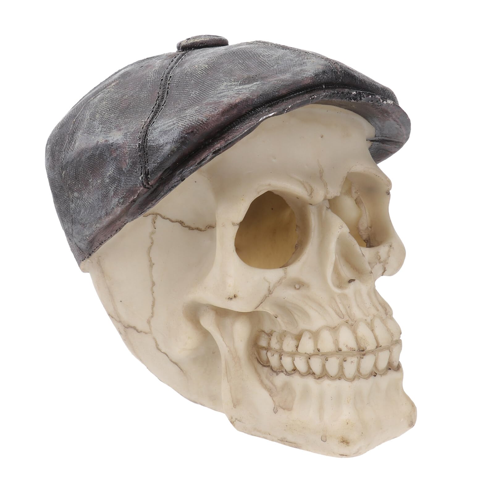 BESTOYARD Halloween Skull Decor Horror Novelty Toy Comedy Spoof Human Prop Resin Skull Head Ornament (Stylish Skull Head with Hat)