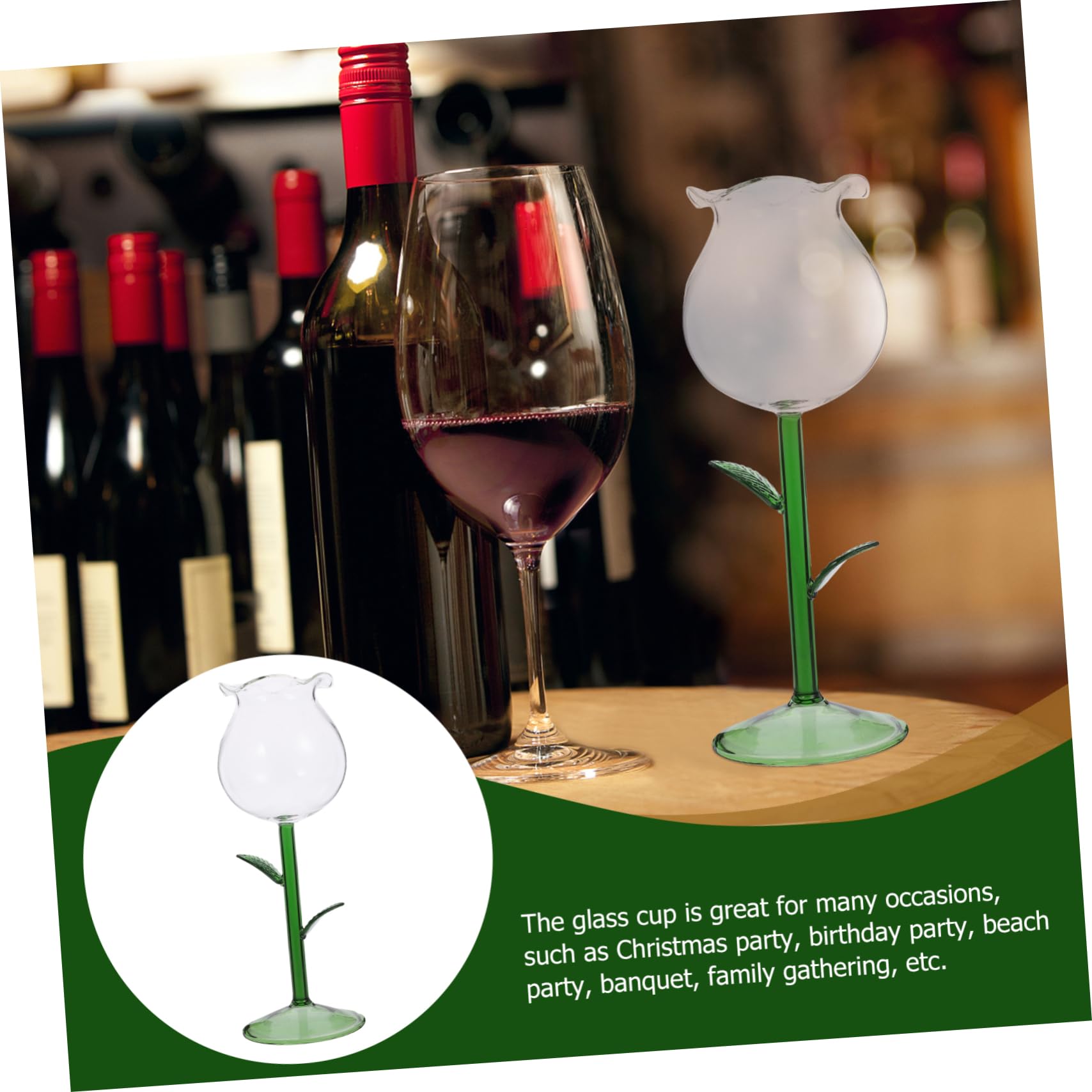 Cabilock Copa de Vino Rosado Elegante de Vidrio de 280ml Ligera y Resistente para Aniversarios y Fiestas de Año