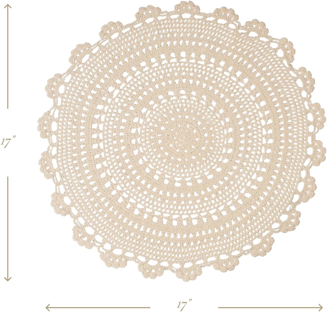 Phantomon Handmade Doilies Crochet Round Cotton Large Lace Placemats Coasters Table Covers, Pack of 4, Beige, 17 Inch