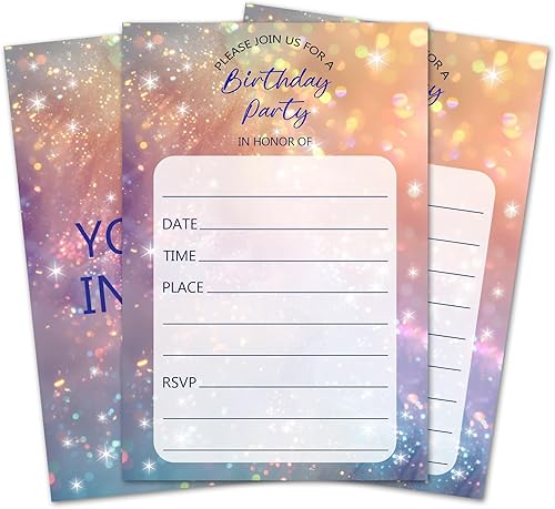 Miniatura 28 de Tarjetas de invitación de cumpleaños con lazo rosa, invitaciones de fiesta de cumpleaños para niñas, decoraciones y suministros para fiestas de