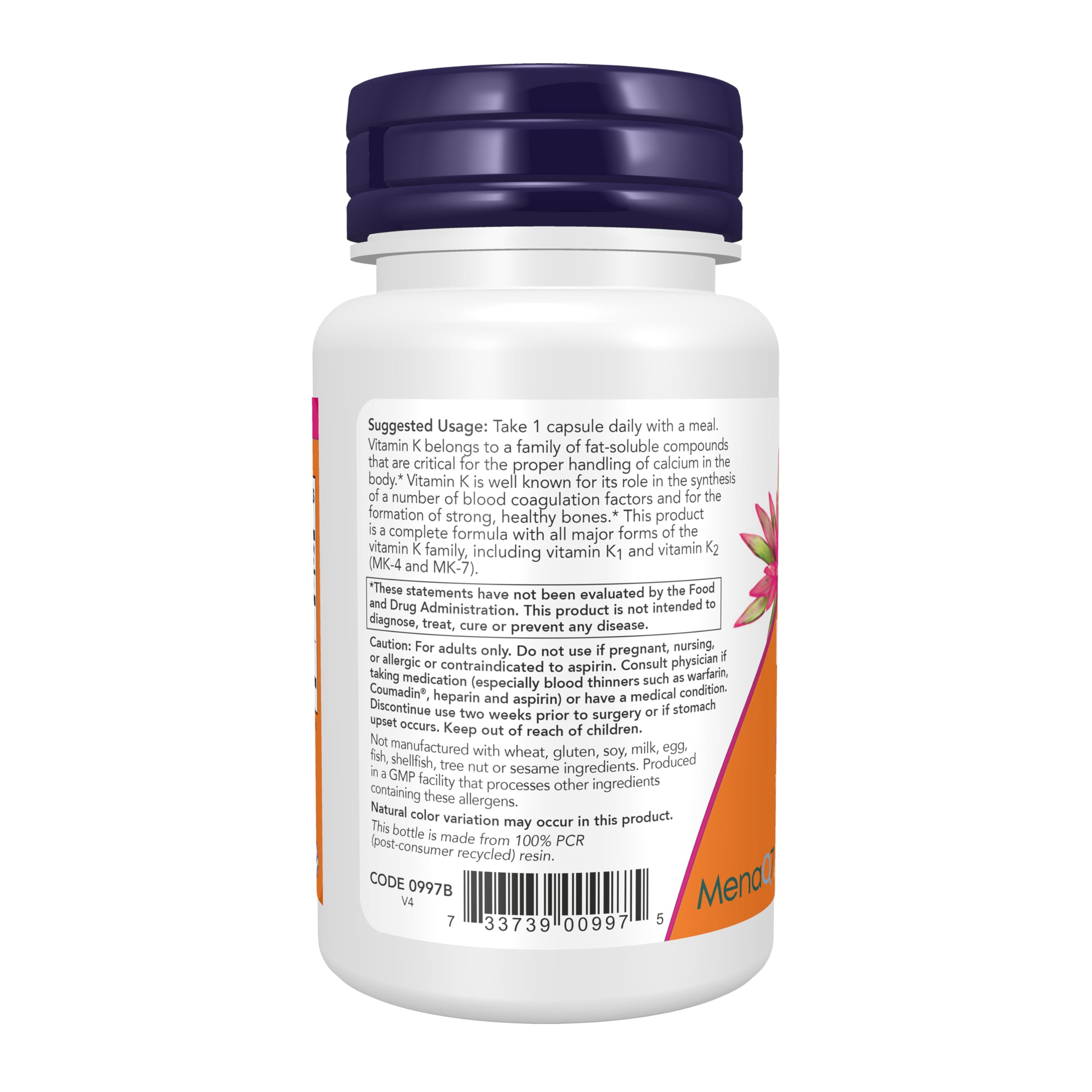 NOW Supplements, MK-7 Plus mit K1 & MK-4, unterstützt die Gesundheit der Knochen*, 90 pflanzliche Kapseln