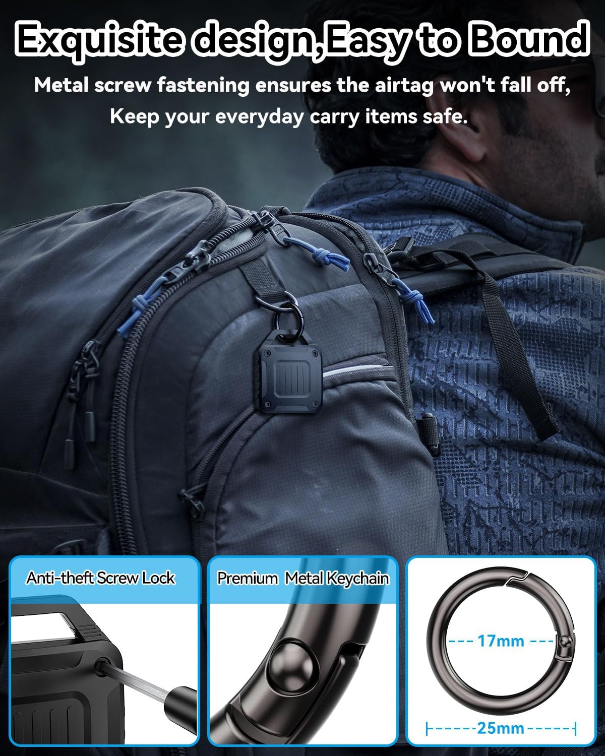 DDJ 4-Pack IPX8 Waterproof for AirTag Holder Case Keychain, Screw Lock - Rugged Case for Apple AirTag (1st & 2nd Gen) with Key Ring, Air TagHolder for Dog Collar/Luggage/Key/Backpack