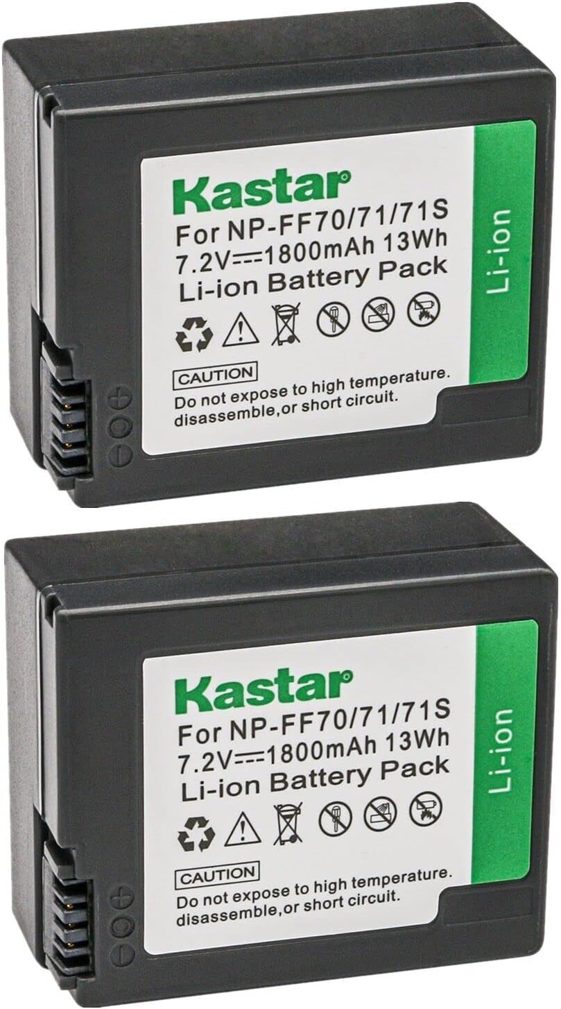 Kastar NP-FF70 Battery 2-Pack Replacement for Sony NP-FF70, NP-FF71, NP-FF71S Battery, Sony DCR-IP1, DCR-IP1E, DCR-IP1K, DCR-IP200K, DCR-IP210, DCR-IP210E, DCR-IP220, DCR-IP220E, DCR-IP220K Camera