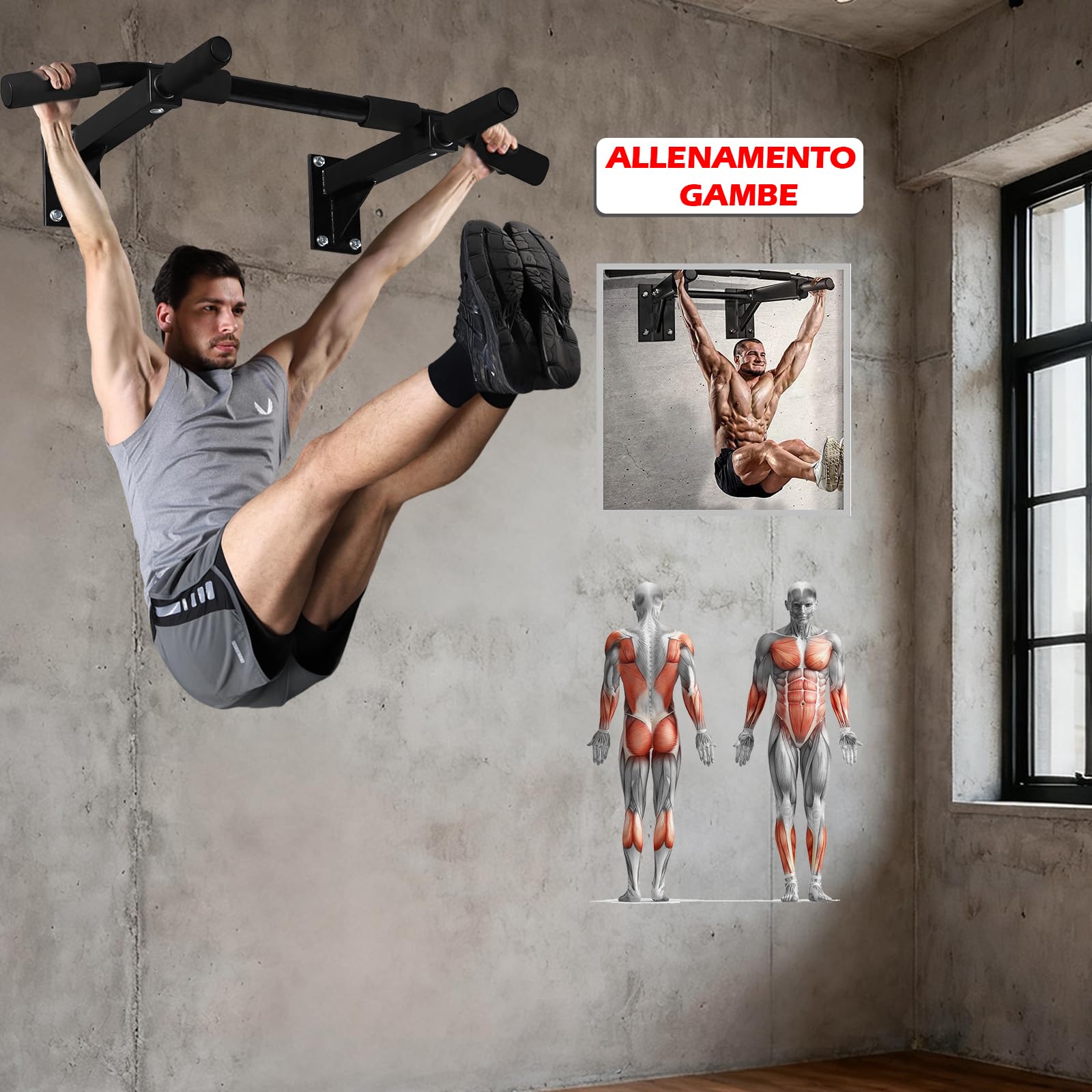 ISE Sbarra Trazioni a Muro, Barra Per Trazioni Pull Up Bar Trazioni alla Sbarra Multifunzione da Parete con Impugnatura Antiscivolo