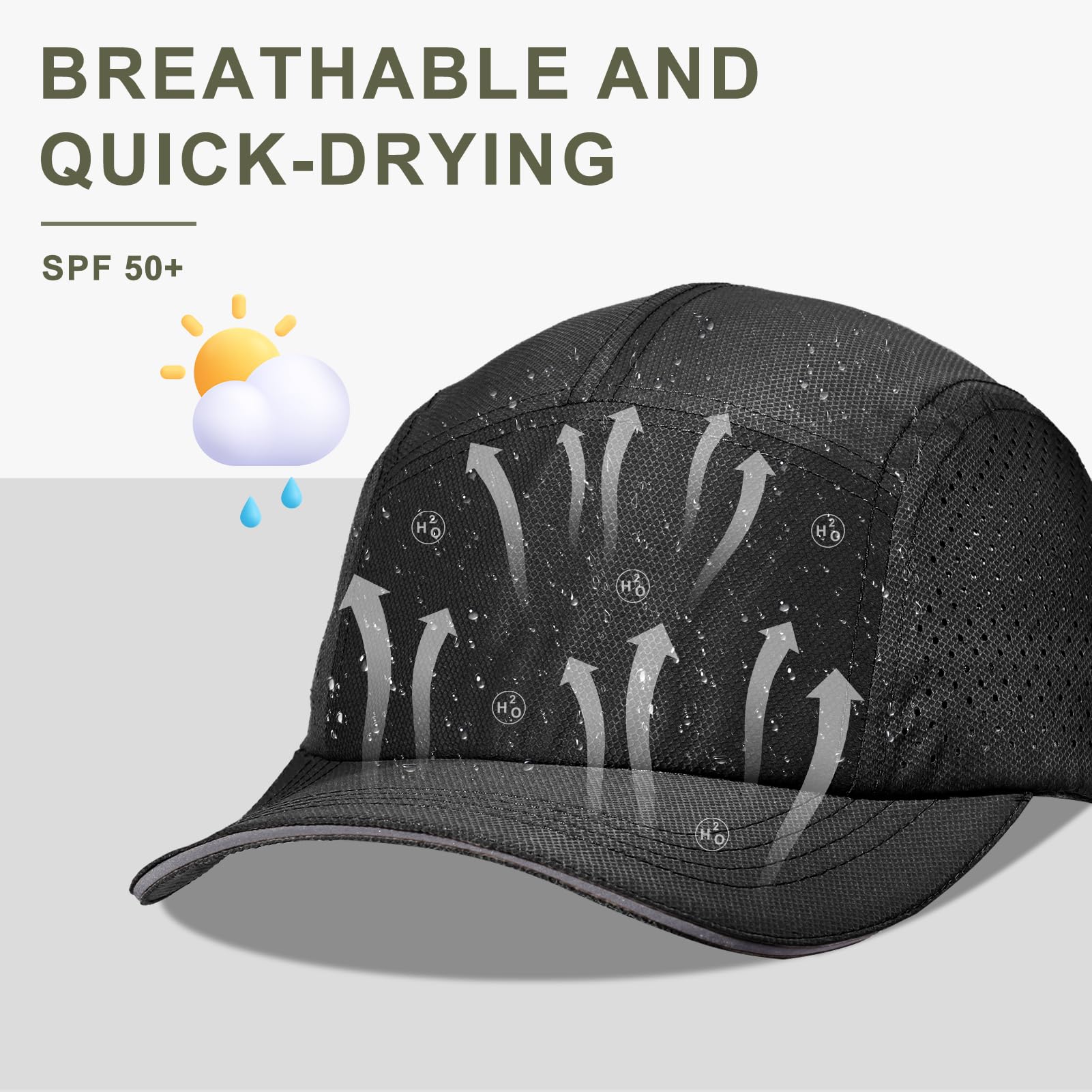 Oversize XXL - Gorra de béisbol de secado rápido para hombre, de malla transpirable, ligera, para cabeza grande, Negro - 5