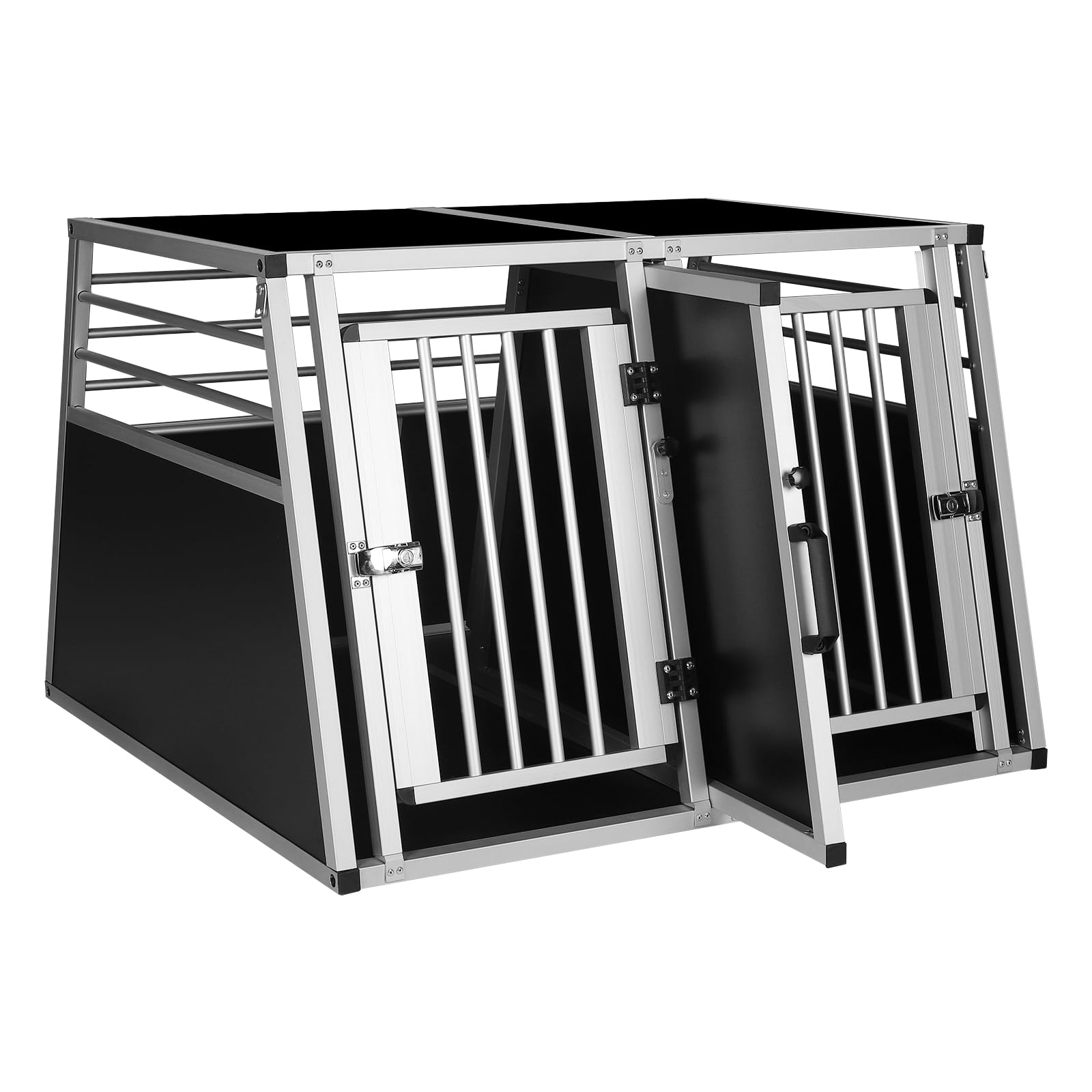 EUGAD Caisse Transport Chien, Cage de Transport pour 2 Chiens Voiture,Caisse de Transport pour Grand Chien Aluminium avec Cloison Séparation Fermeture Sécurité, Cage Transport Solide 97x92x66cm