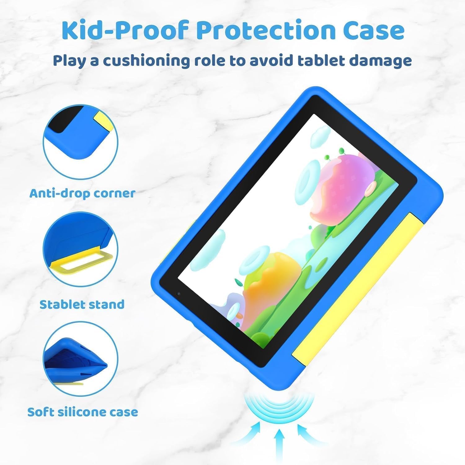 7 Zoll Kinder Tablet mit Hülle, Android Tablet für Kinder, 8GB+64GB(128GB TF Expand), 1024x600 HD Display, WiFi 6, BT5.2, Dual Kamera Android Tablets (Blau)