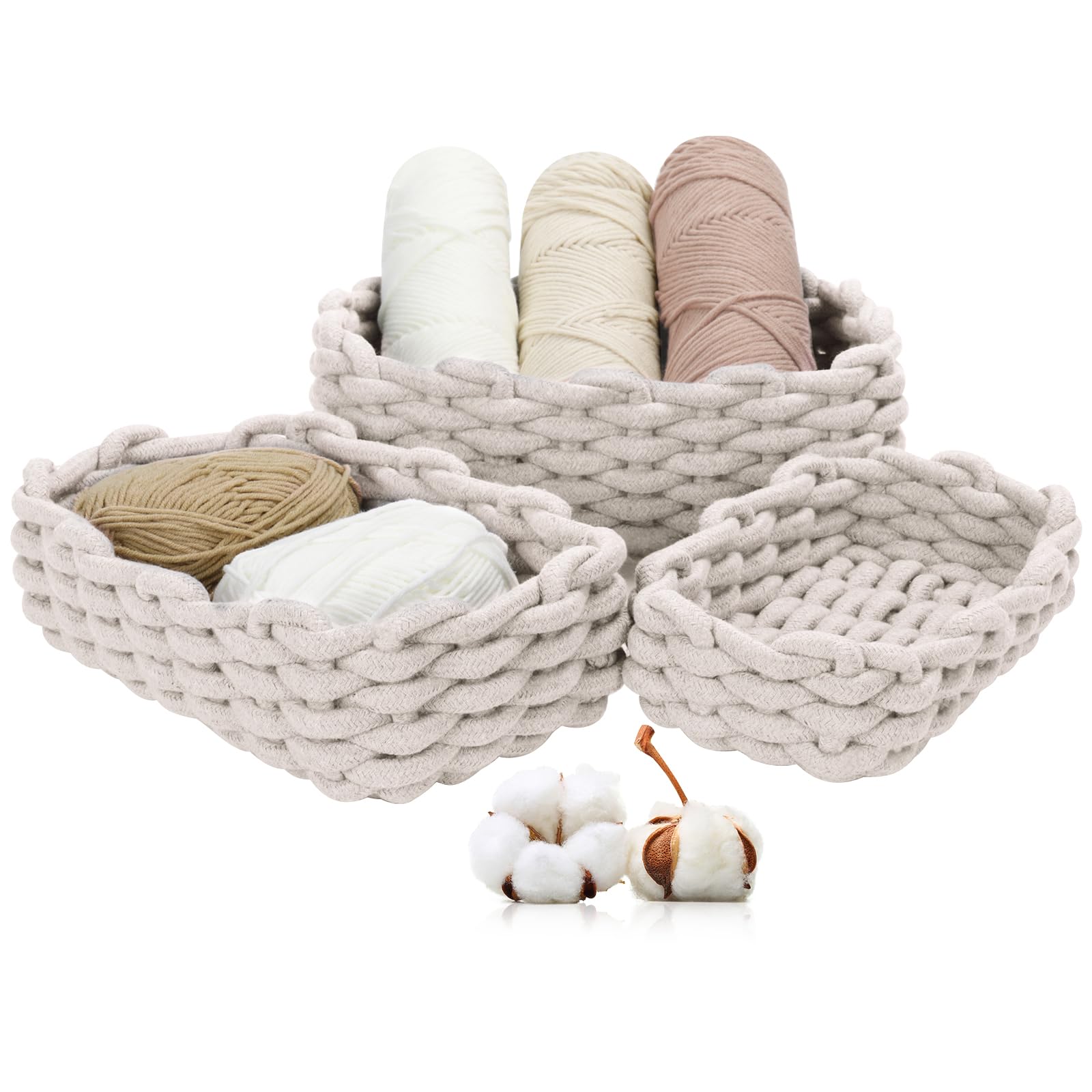 Cinnani 3er Set Aufbewahrungskorb,Baumwollseil Geflochten,Korb Aufbewahrung Körbchen Wickeltisch Organizer,Stapelbare Mehrzweck-Organisations Behälter für Kinderzimmer, Wohnzimmer Bad,Weiß