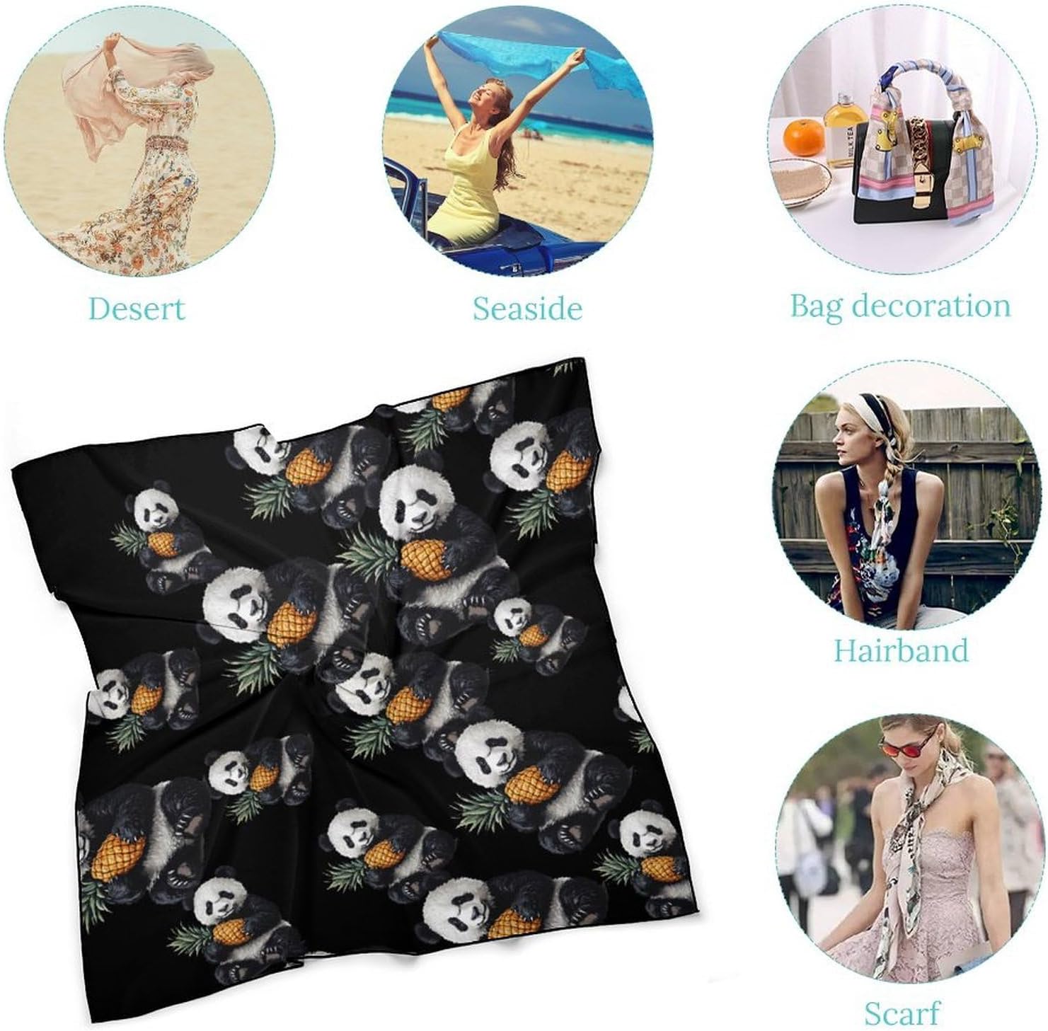This Panda Loves Pineapples Bandana Fashion Head Scarf Square Silk Scarf Print Neck Hair Scarfs for Women Men Gifts