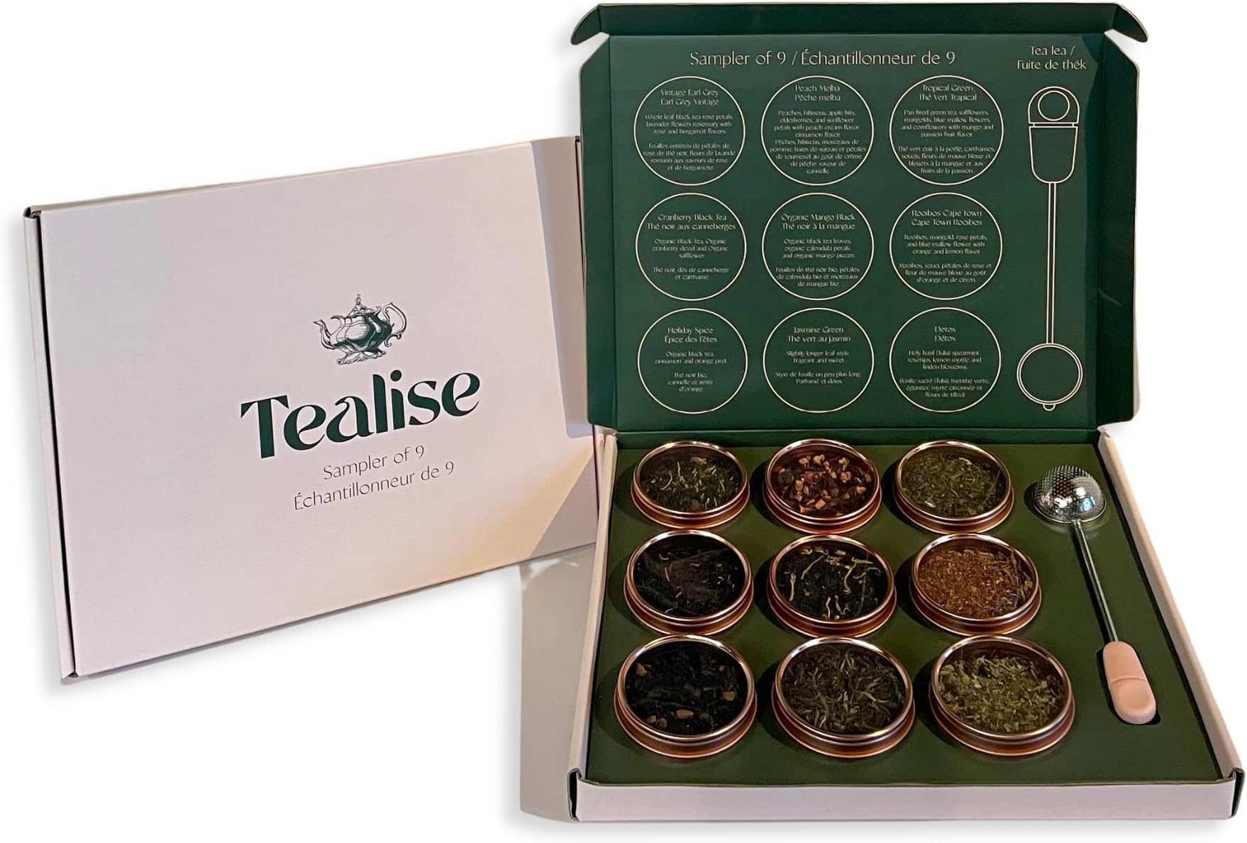 TEAlise Loose Leaf Tea Sampler Gift Set 9 Bestselling Cans 10 Servings of Tea Per Can