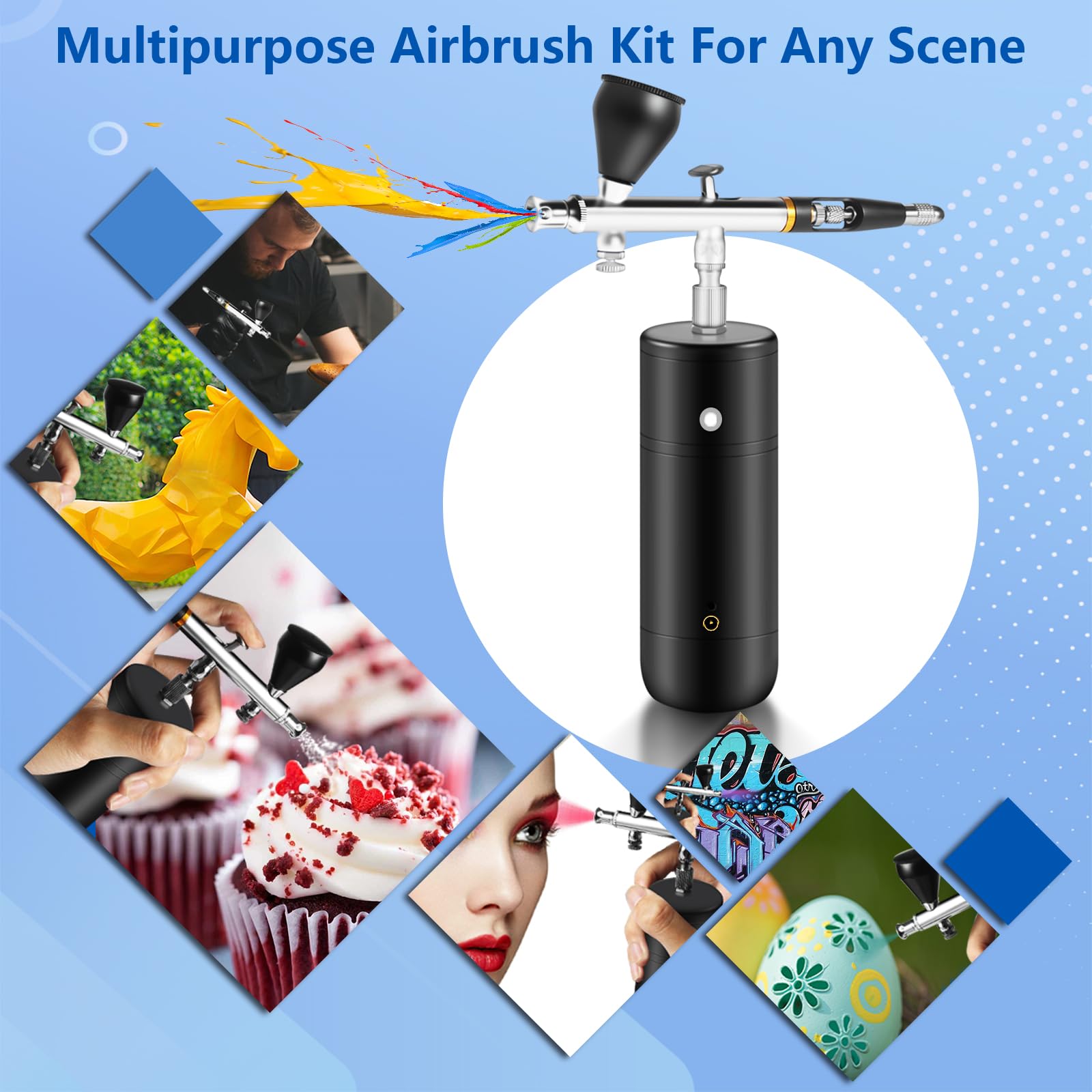 Kit Aerografo Professionale Powate 40 PSI - Compressore Doppia Azione Per Modellismo E Beauty - Foto 5