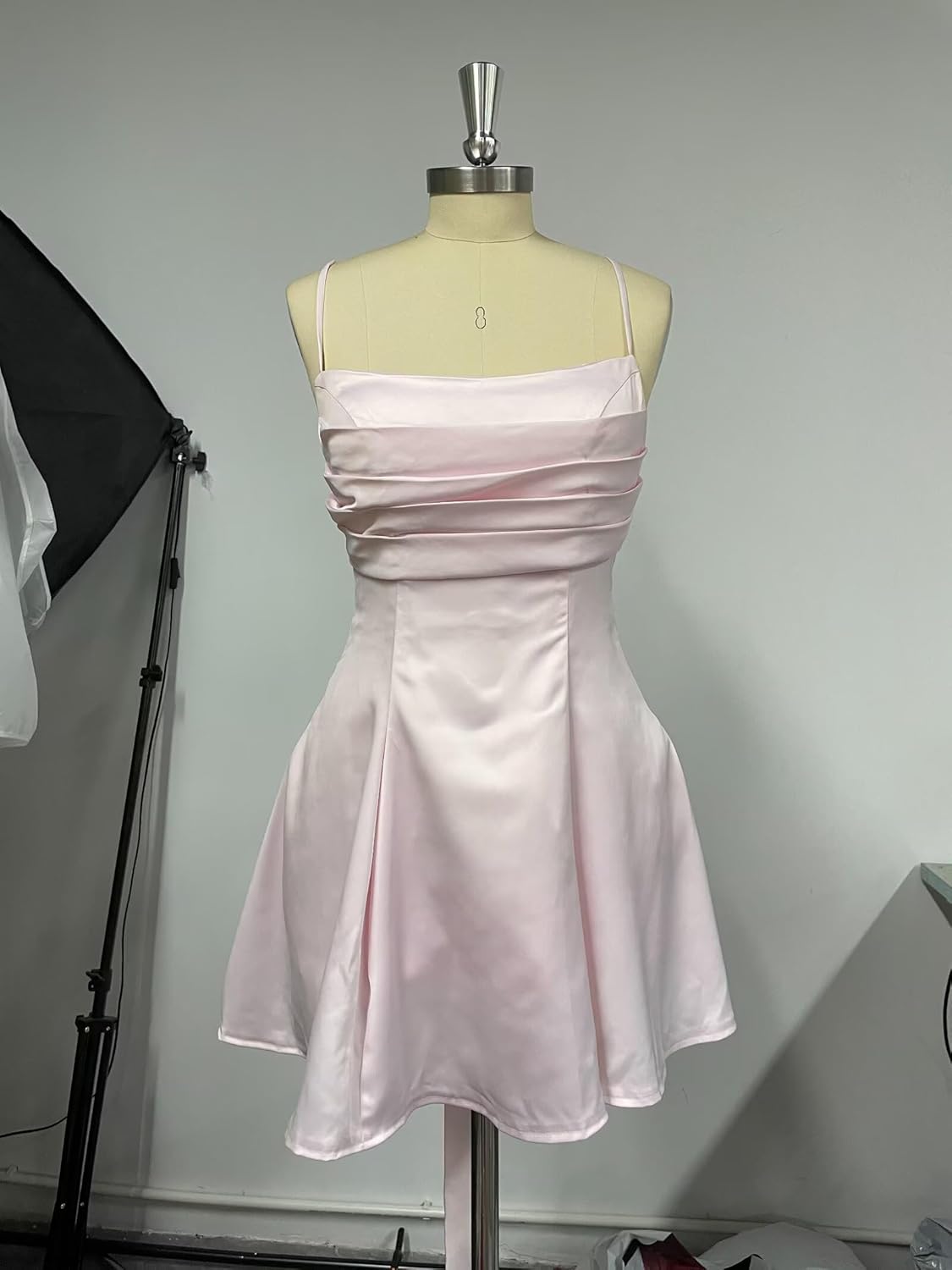 Spaghetti Straps Ruched Cowl Neck Satin Homecoming Dresses Short A Line Cocktail Mini Party Dress for Teens - Image 7