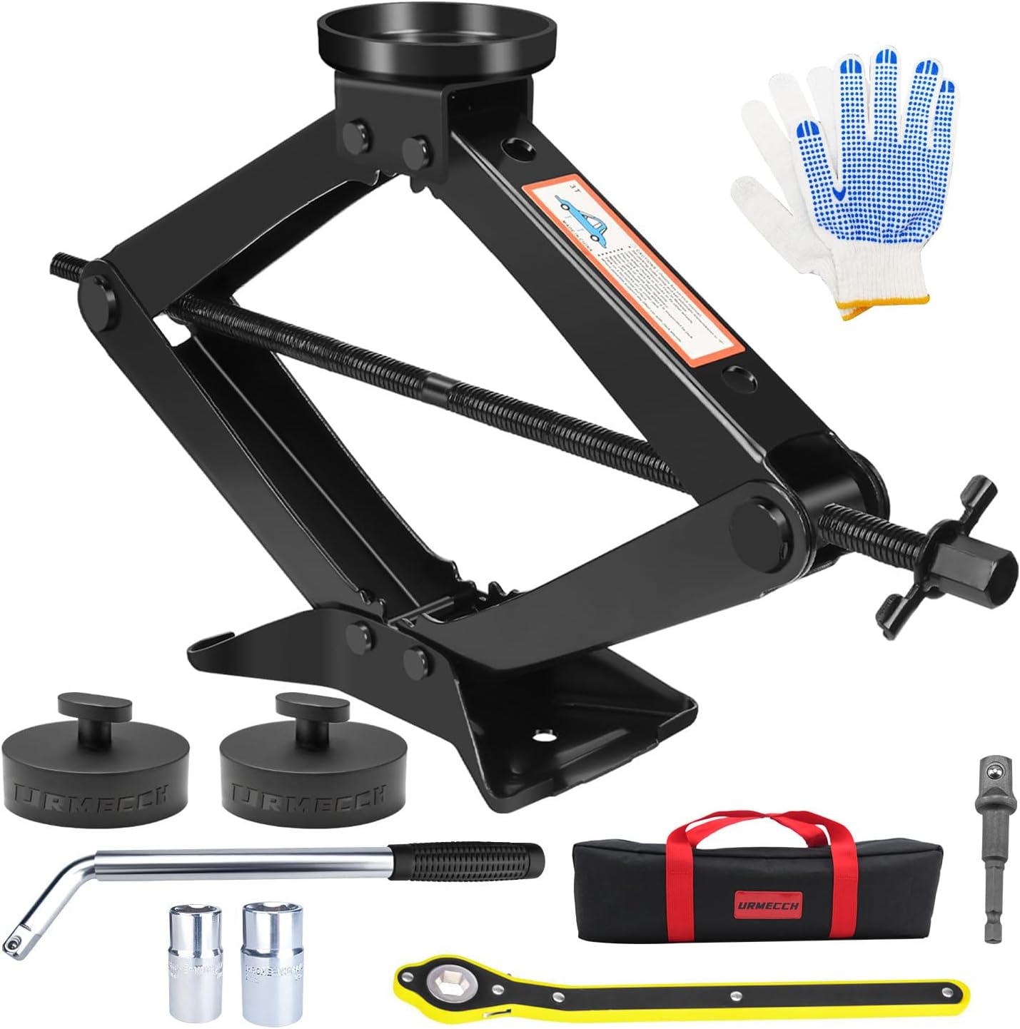 3-Ton Scissor Jack Kit for Chevrolet C5 C6 C7 C8 GS Z with Rubber Jack Pad, Car Spare Tire Repair Tools for Car Chevrolet, Tire Changing Tools Kit for Chevrolet with L-Wrenches（17/19/21/23mm）