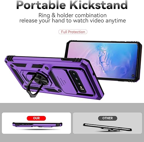 Miniatura 7 de Funda para Samsung Galaxy S10 con cubierta para lente de cámara, protector de pantalla HD, doble capa de grado militar a prueba de caídas, soporte