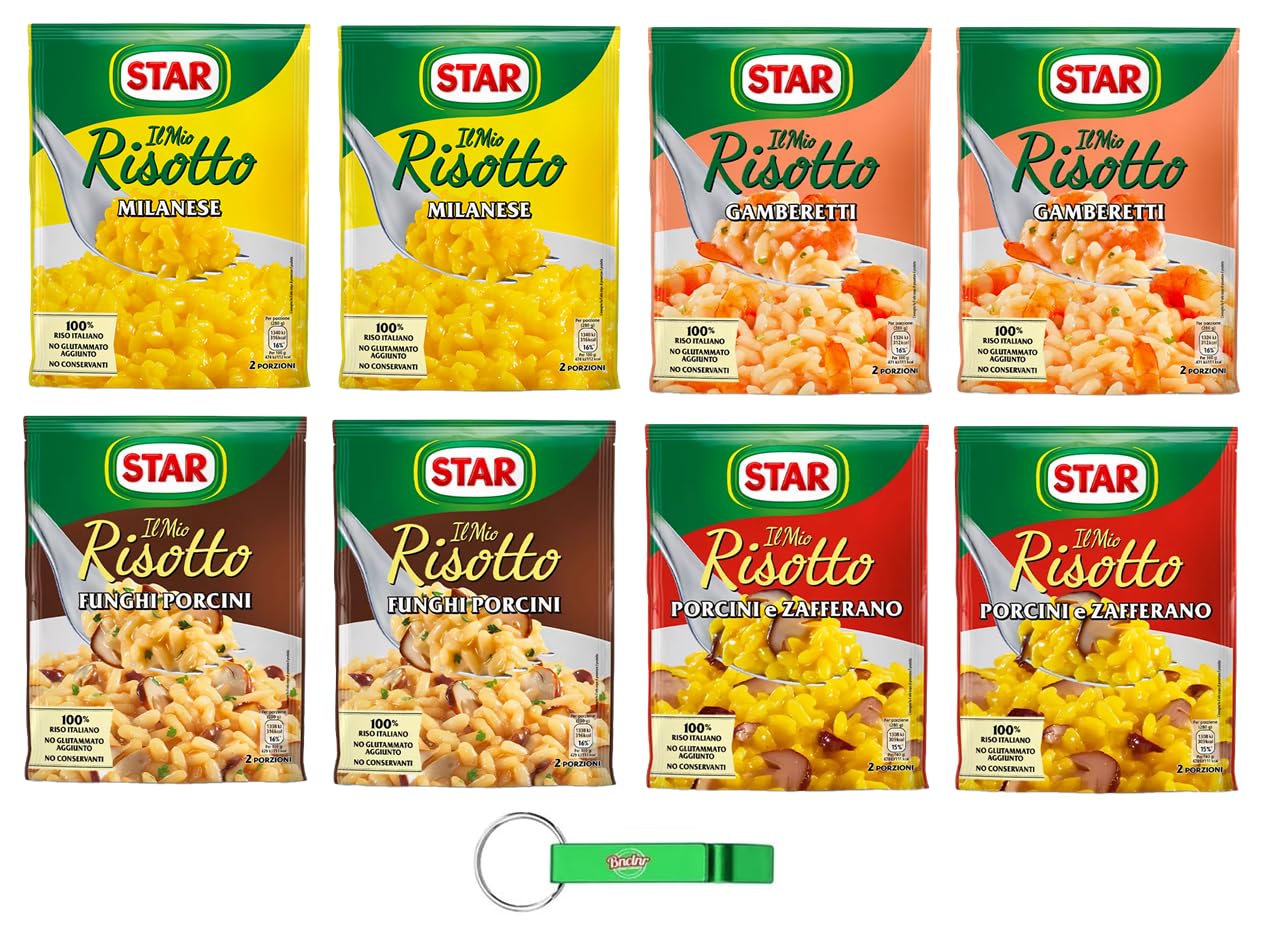 8 confezioni di test Star Il Mio Risotto – Riso cremoso 100% Italiano Preparato Salva Fresca 4 diversi sapori 175g + Beni Culinari Portachiavi Gratis