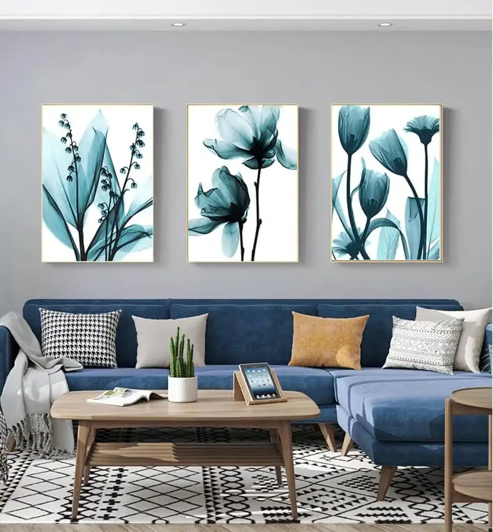 Affiche minimaliste abstraite florale bleue toile salon 60x80 - 8
