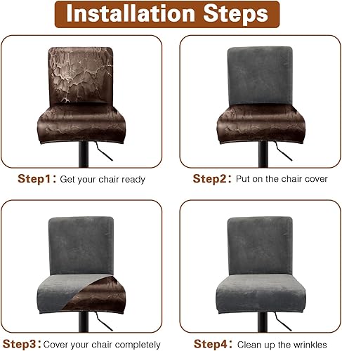 Miniatura 7 de Juego de 4 fundas de terciopelo para taburetes de bar, fundas elásticas suaves para taburetes de bar con respaldo, lavables, extraíbles, fundas para