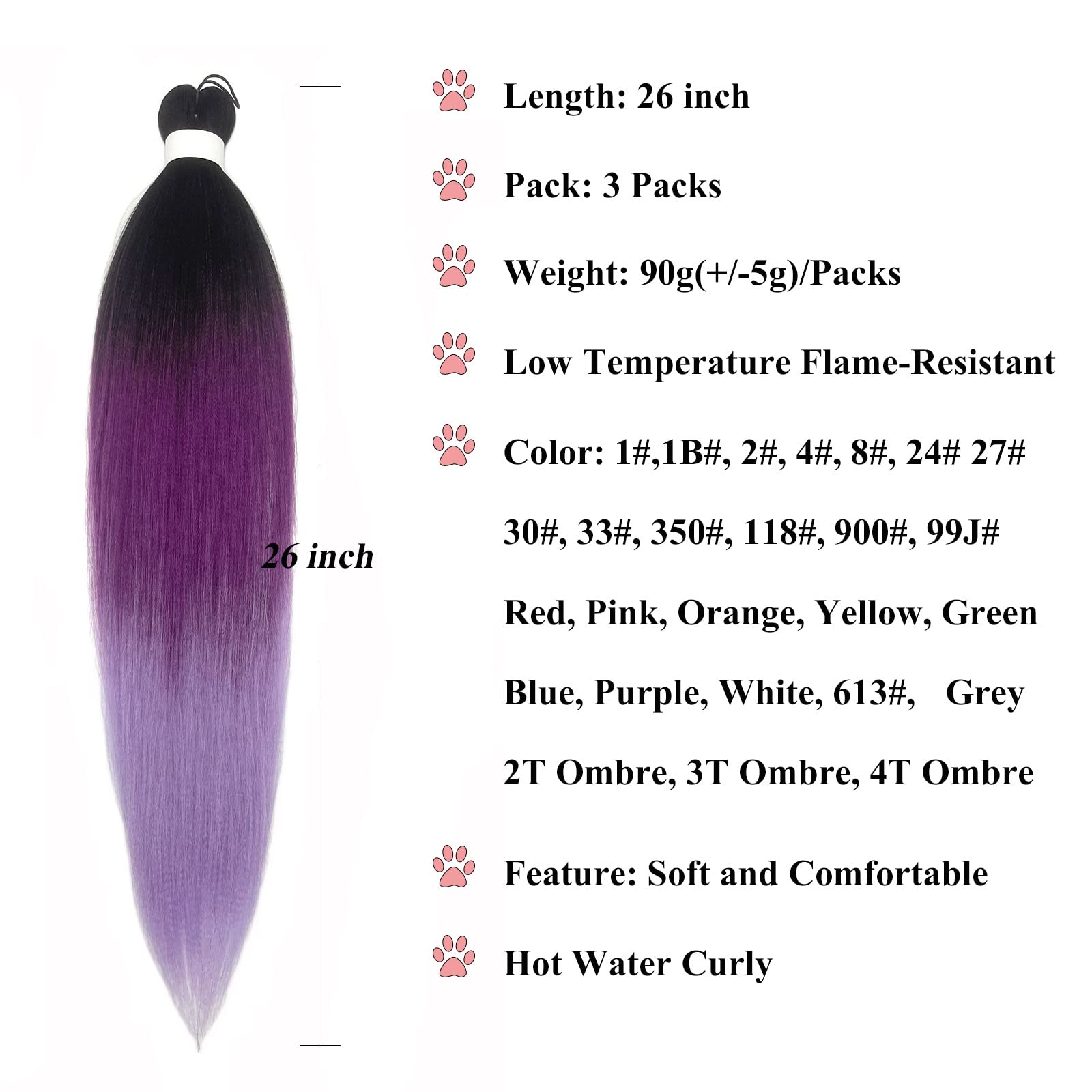 Ai Yuchen Purple Ombre Braiding Hair Pre Stretched Colored Hair Extensions for Braiding Micro Box Braids Prestretched Pre Stretched Braids Hair Ombre 26 inch 3 Packs