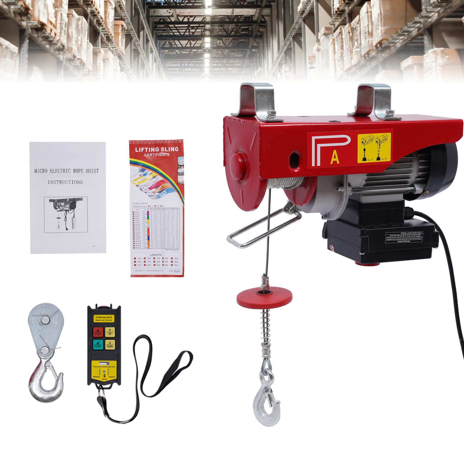 Paranco elettrico da 200 kg con telecomando senza fili e imbracature, argano elettrico da 220 V per il sollevamento in fabbriche, magazzini, cantieri