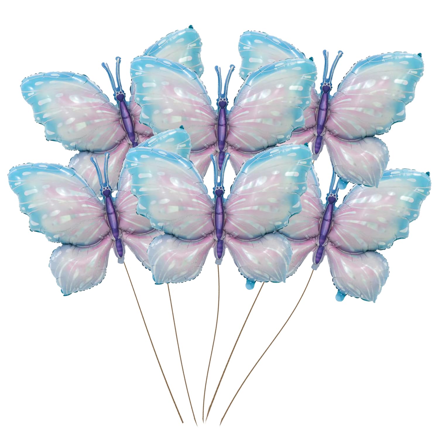 Finypa Blue Butterfly Balloons - 6pc 40in Blue & Purple Butterfly Foil Mylar Balloons for Baby Shower & Party Decorations