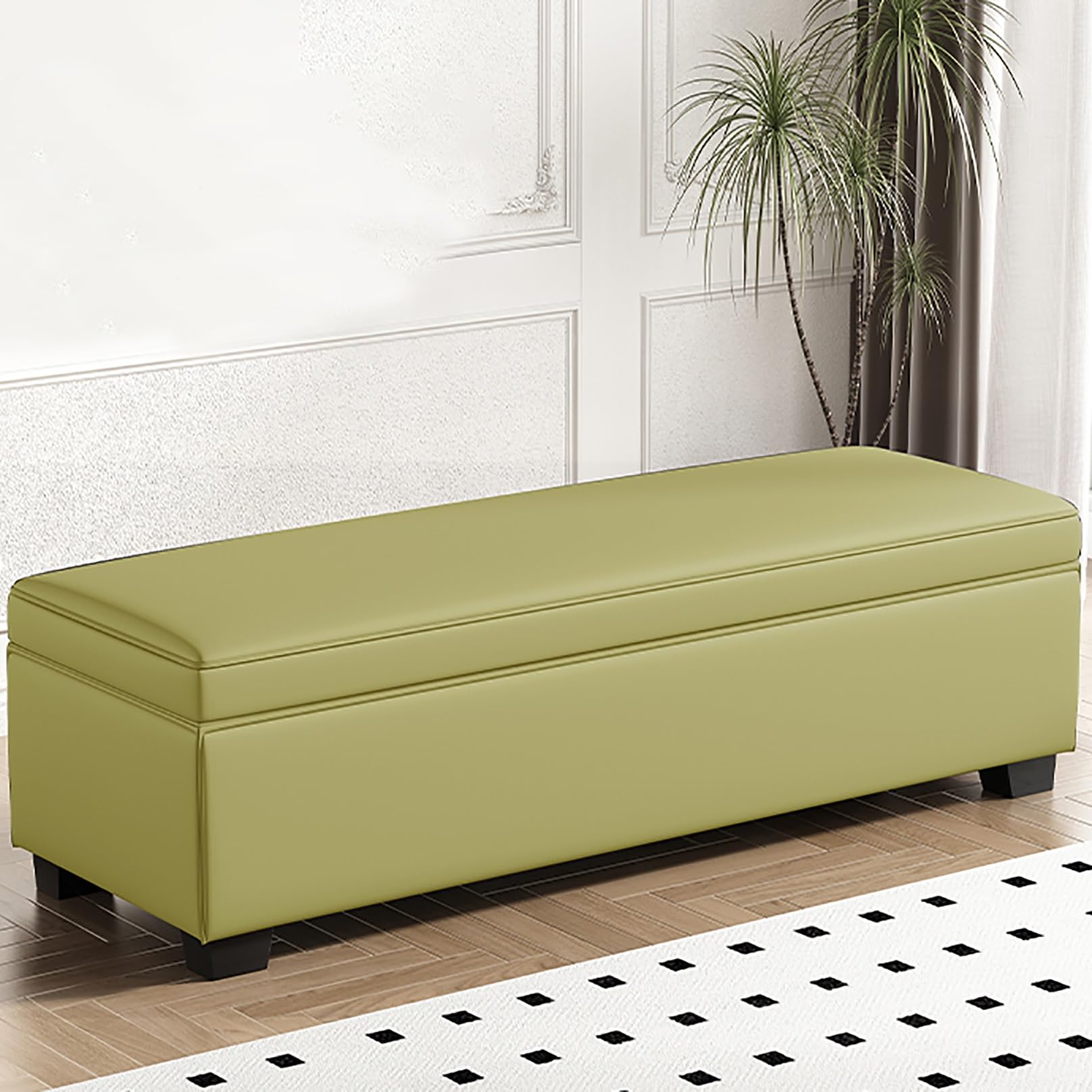 Grande Panca Contenitore con poggiapiedi, Seduta Imbottita per Soggiorno e Camera da Letto, Elegante Soluzione per riporre Oggetti ai Piedi del Letto, Giallo-Verde (120x40x40 cm)