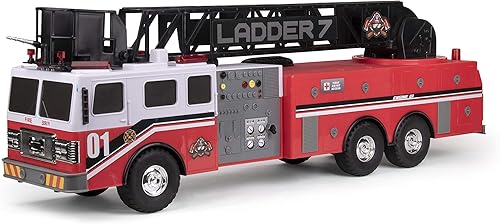 Miniatura 7 de Mighty Fleet Titans - Camión de bomberos de juguete jumbo de 29 pulgadas, luces intermitentes realistas, sonidos de sirena y escalera giratoria