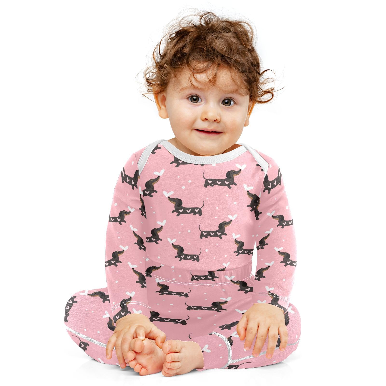 vvfelixl Baby Bodysuits Pants Sets Dachshund Dogs And Hearts Long Sleeve Baby bodysuit Clothes For Boys Girls 3-6M Pink