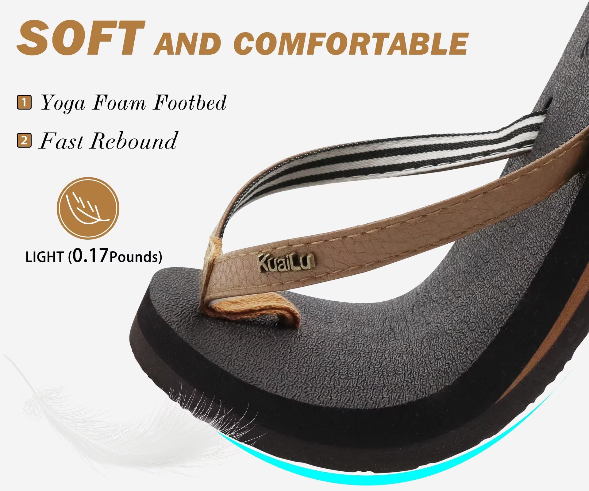 Kuailu Womens Flip-flop Arch Support