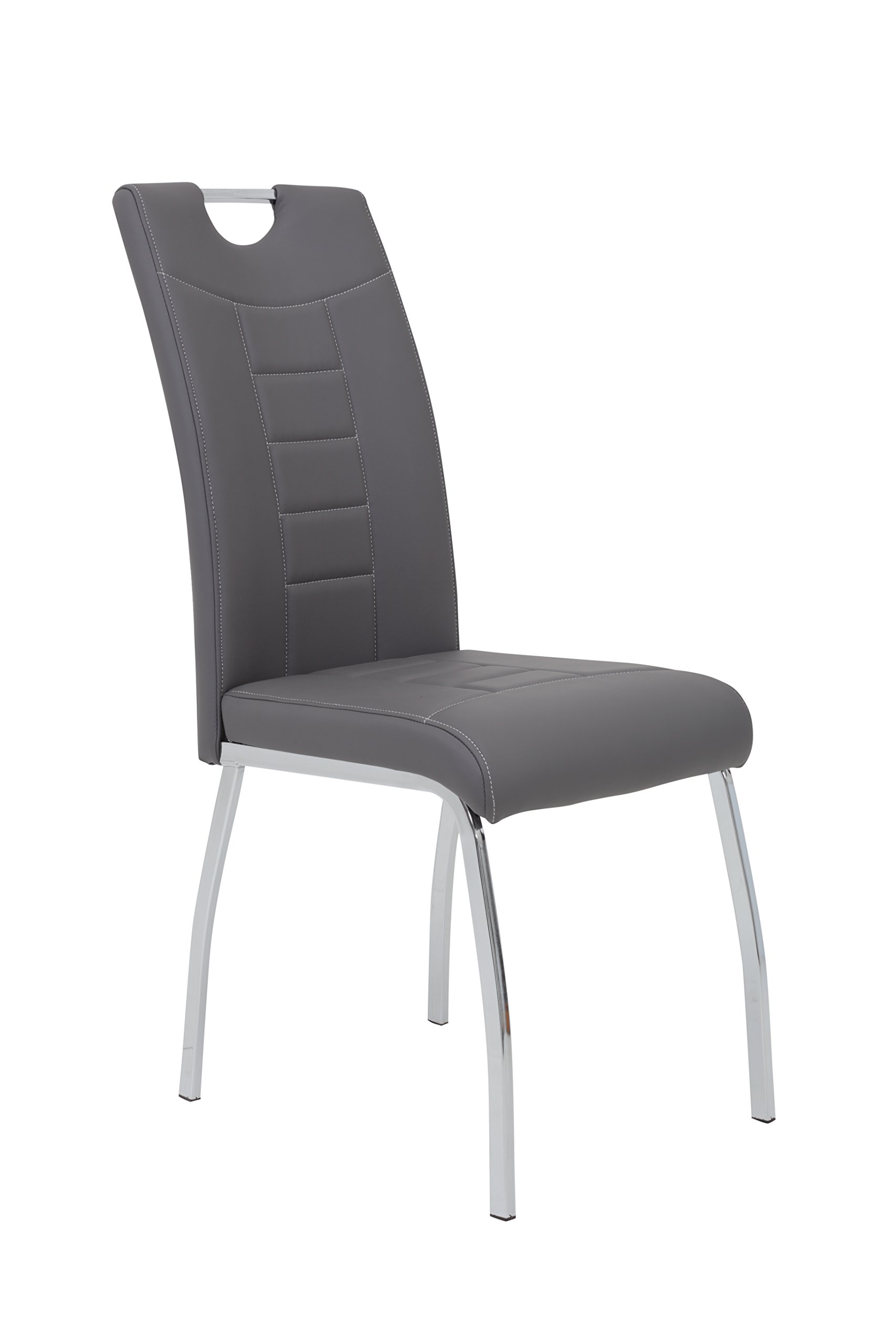 Hela Tische, 4er Set Esszimmerstuhl Andrea, Bezug Kunstleder Grau, Rundrohgestell Chrom, 100x43x64 cm