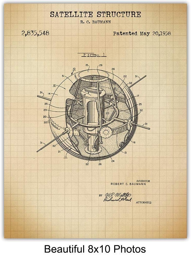 NASA Space Exploration Patent Art Prints - Vintage Wall Art Poster Set - Chic Modern Home Decor for Kids Room, Man Cave, Office, Den - Great Gift for Boys, Men, Science Fans - 8x10 Photos - Unframed