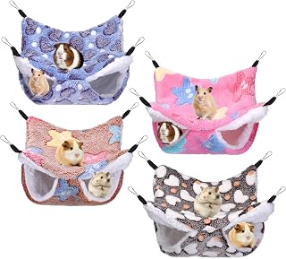 4 Pcs Guinea Pig Rat Hammock Hanging Hammock Bunkbed Toys Accessories for Small Animals Guinea Hamster Parrot Rat Mice Chinchilla Flying Squirrel Hideout Soft Double Layer (Multicolor)