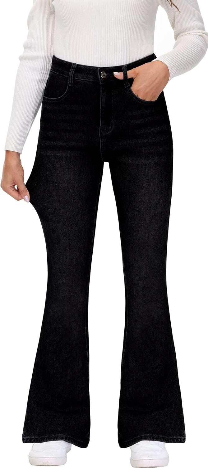 KDF Flare Jeans for Women Women’s Bootcut Bell Bottom Jeans High Waisted Stretch Slimming Bell Bottoms Jeans