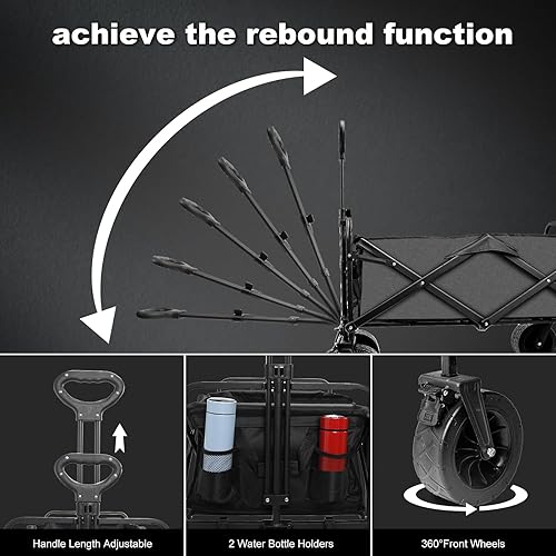 Miniatura 6 de Lifeand Carro plegable plegable, vagón de playa con ruedas grandes para arena, carrito de comestibles utilitario con bolsillo lateral y frenos para