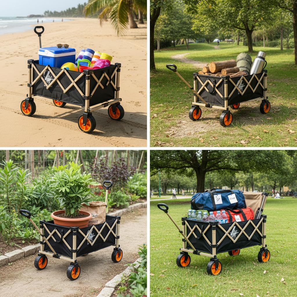 Carrello Utility Pieghevole da Esterno, Ruote universali silenziose, Carrello portatutto, Festival musicali, Per famiglie numerose, Ruota universale silenziosa standard, 5 pollici