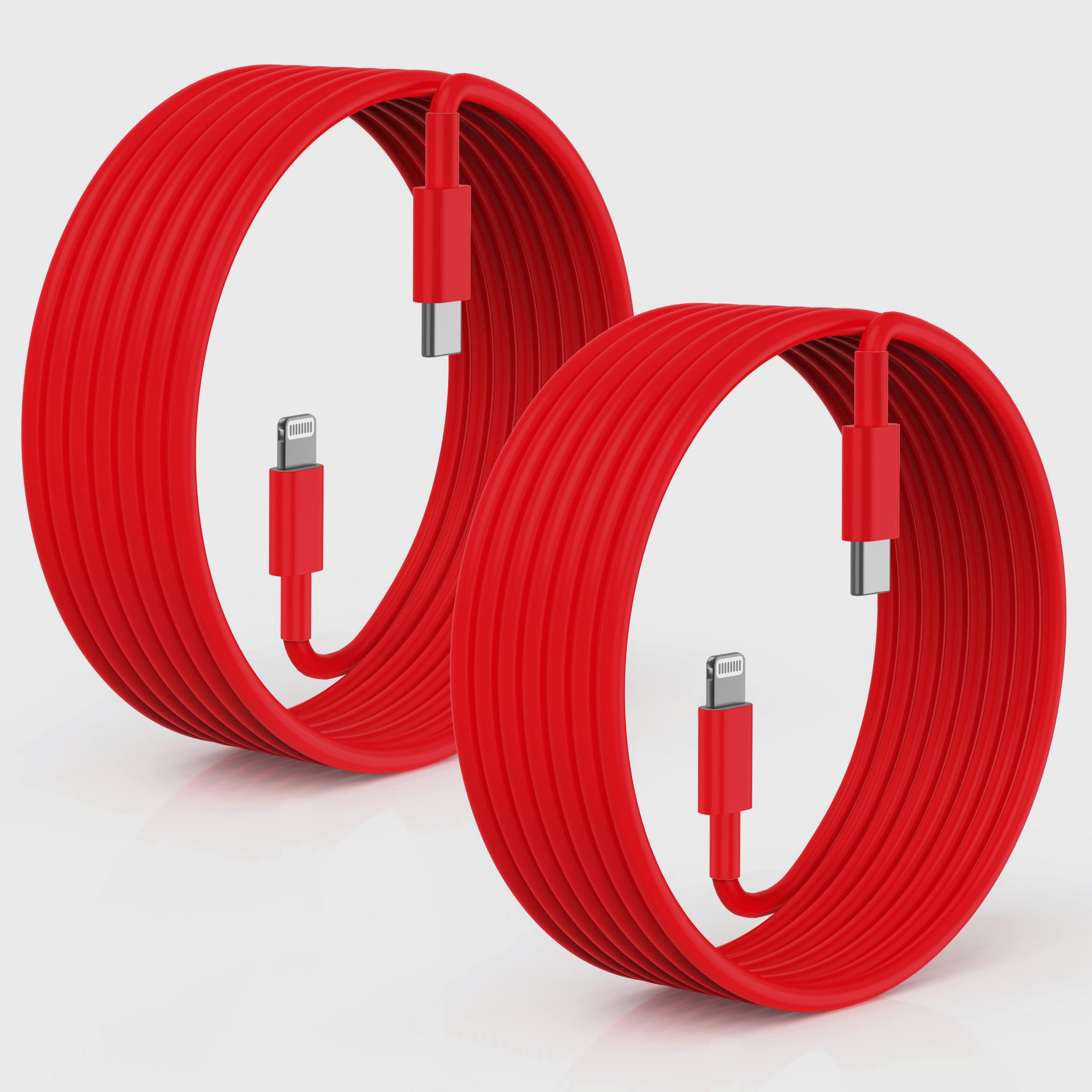 Lot de 2 câbles de charge rapide Rouge 3 m [Certifié Apple MFi], USB Type C vers Lightning pour Apple iPhone 14/13/12 Pro XR XS Max X 8 Plu