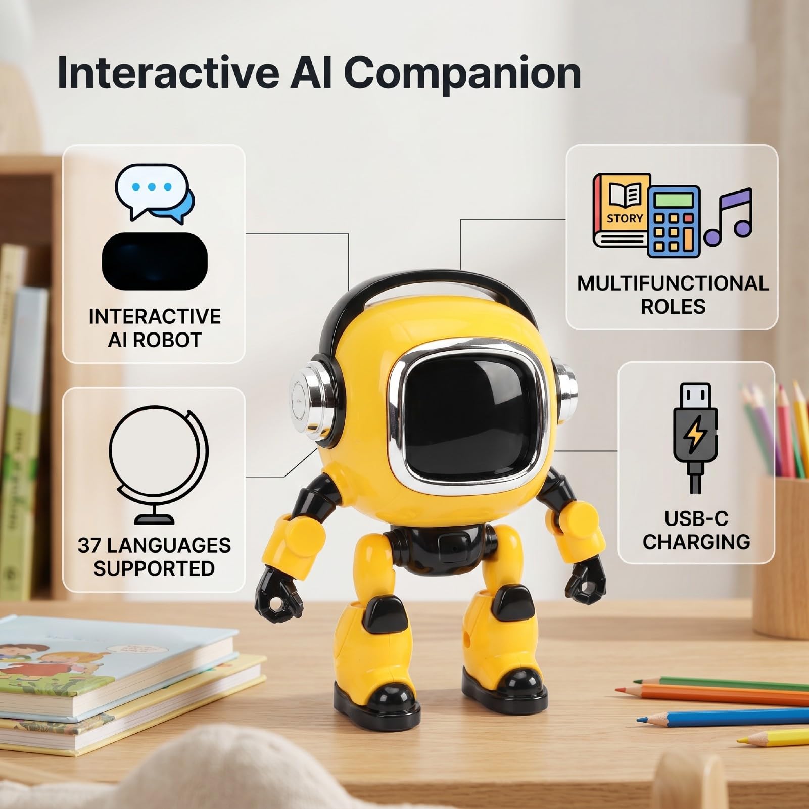 Jiawu Compagno Desktop AI, Chat Vocale Simpatici Animali Robot, Interazione Emotiva, Robot AI Interattivo con Espressioni Facciali, Giocattolo Ricaricabile per Adulti, Bambini