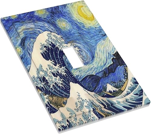 Miniatura 3 de Cubiertas de interruptor de luz de 1 cuadrilla, diseño abstracto medieval, moderno, luna, estrellado, gran onda, placa de pared de palanca única,