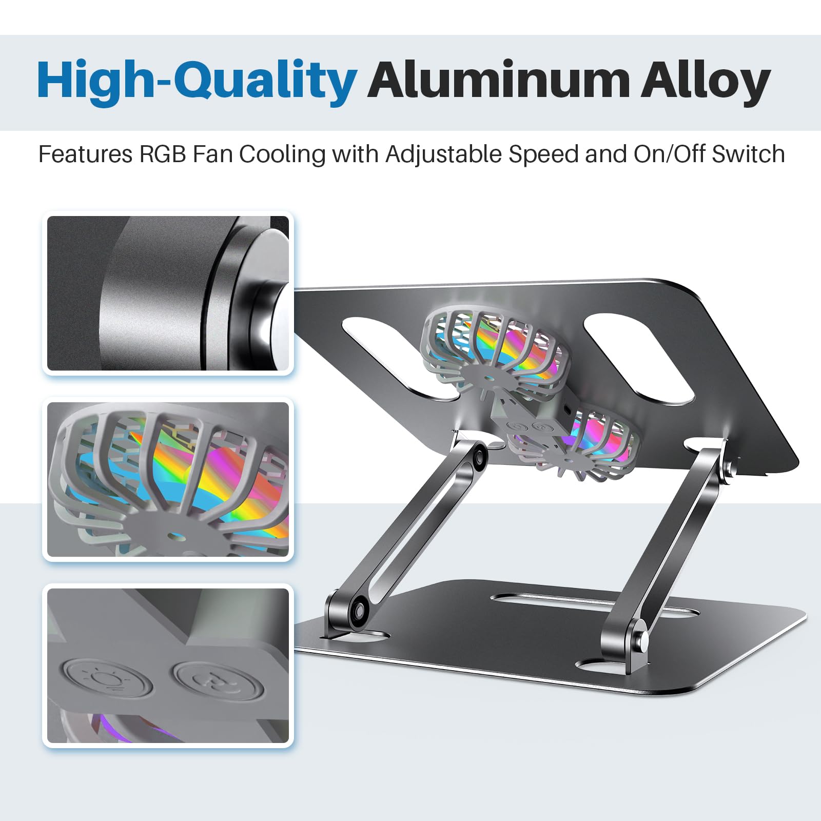 YICOSUN Support de refroidissement pour ordinateur portable, rotation à 360 degrés, réglable et ergonomique, en aluminium, support pliable antidérapant, compatible avec ordinateurs portables de 9 à