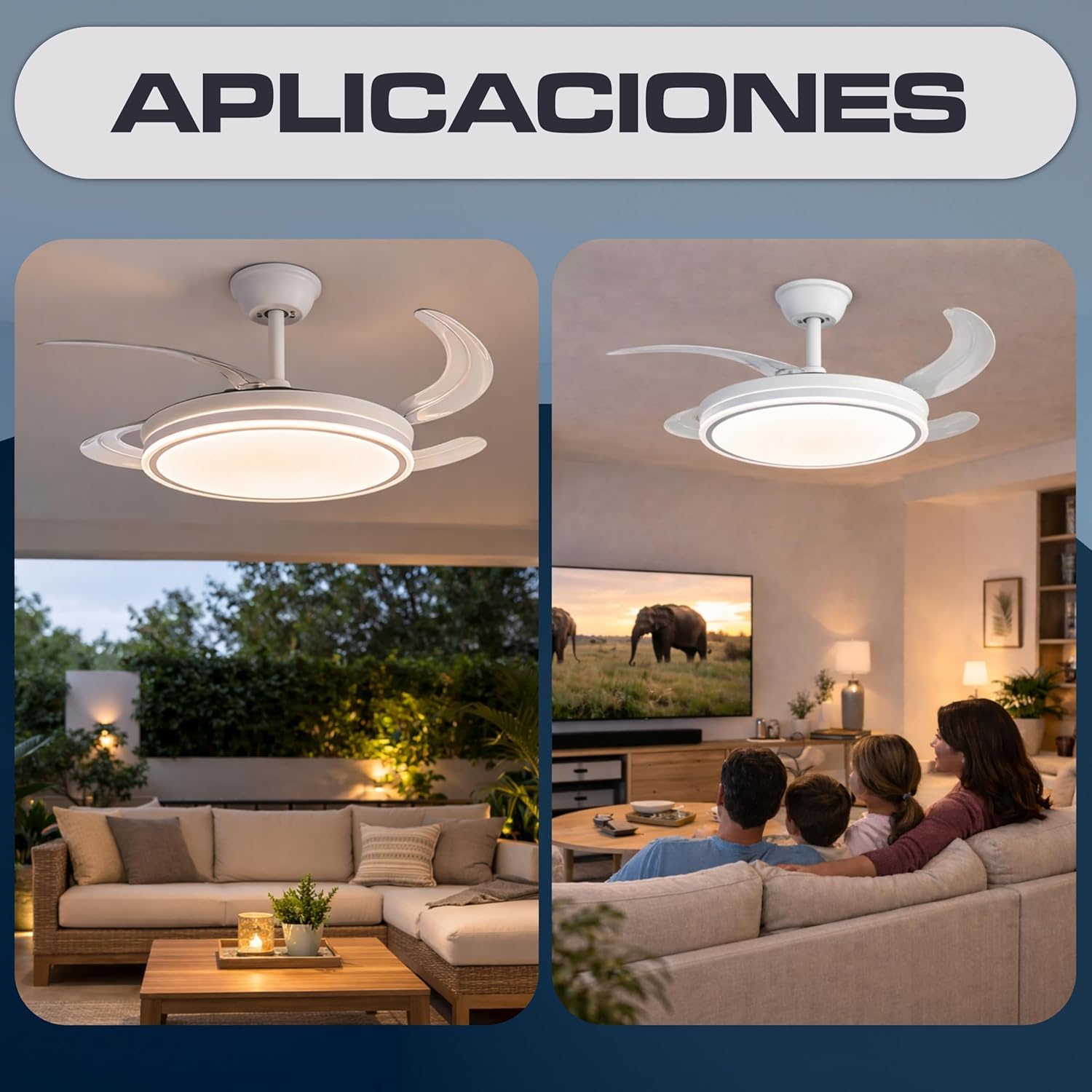 Ventilador Techo Aspas Retráctiles, Ventilador de Techo con Luz, Silencioso con Mando, Motor DC Reversible, Ceiling Fan with Light (Blanco, 48W)
