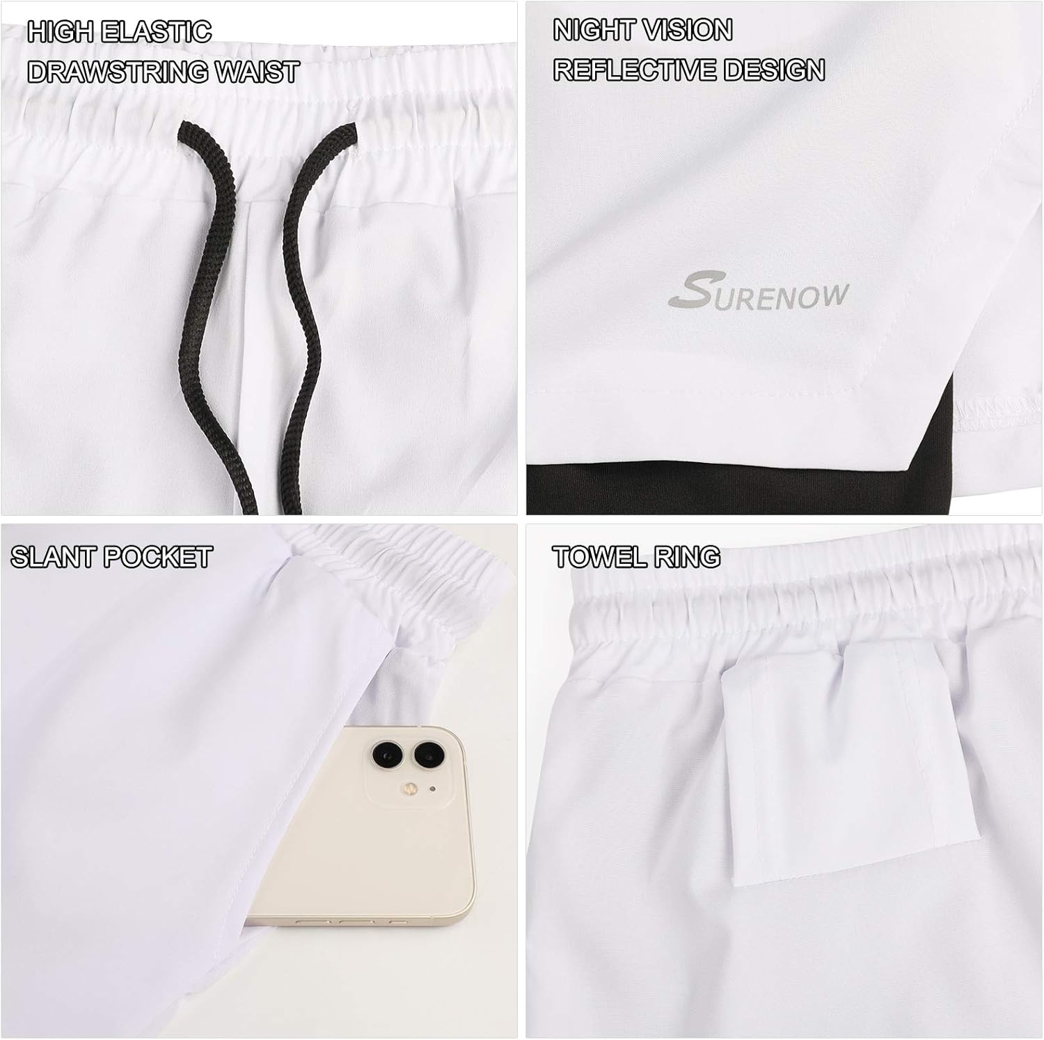 Surenow Mens 2 in 1 Running Shorts Quick Dry Athletic Shorts with Liner, Workout Shorts with Zip Pockets and Towel Loop - Image 4