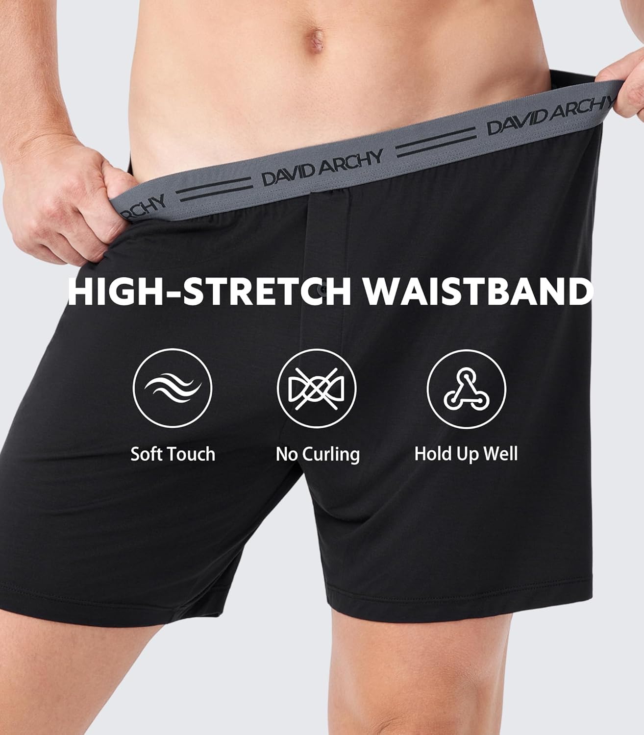 DAVID ARCHY Moisture Wicking Viscose Men's Boxers Silky Soft and Breathable Boxers for Men with Button Fly 3 Pack - Image 4