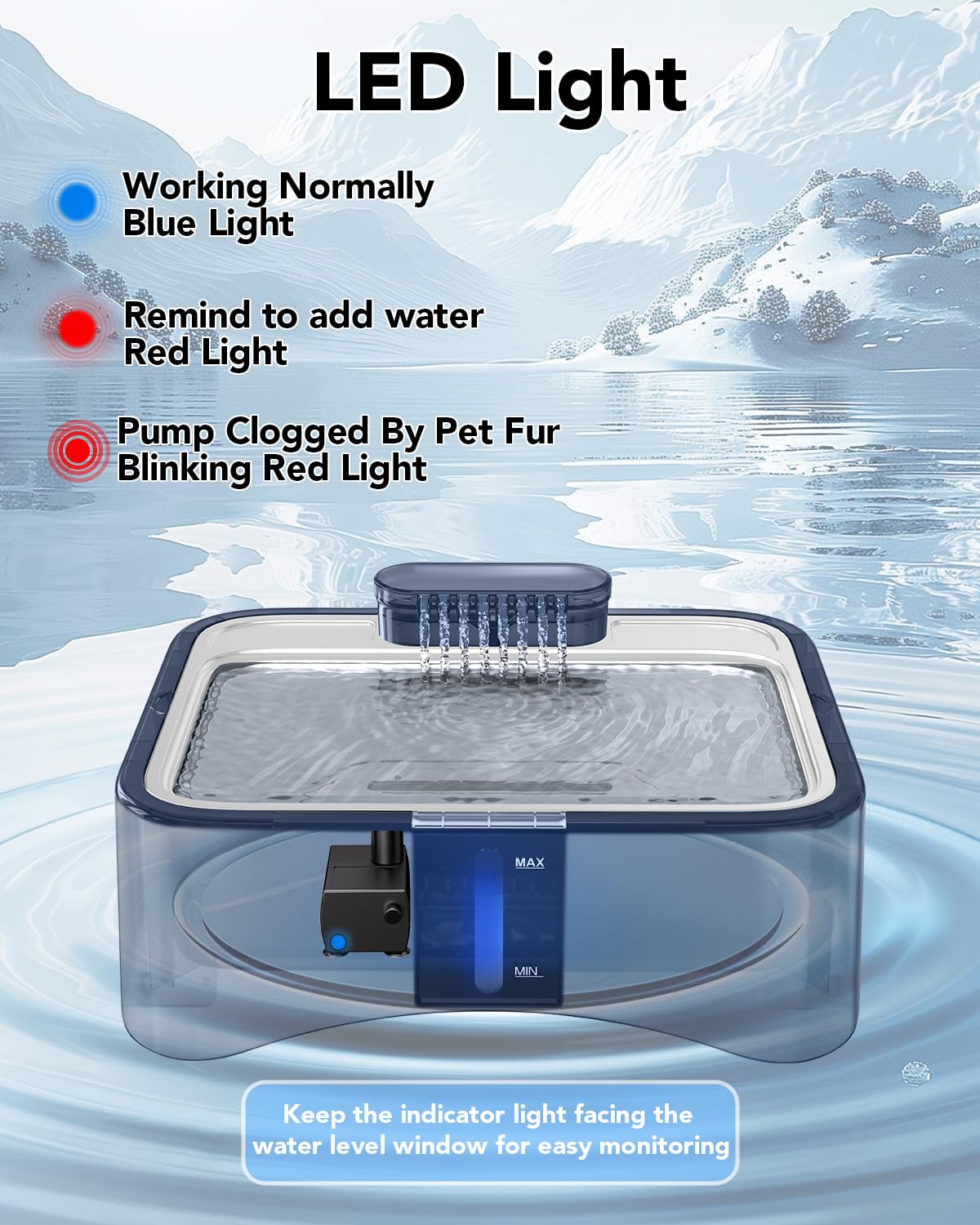 UPSKY Fuente de agua para gatos, dispensador de agua para mascotas de gran capacidad de 2.25 galones/8.5 litros, bandeja de acero inoxidable 304 ultra silenciosa para gatos grandes, perros y múltiples