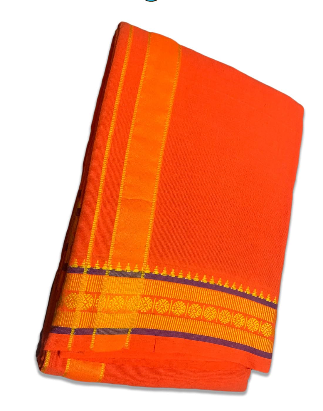 Prakasam Cotton Mens Panjakejam 9X5 Cotton Dhoti + Towel Set (Orange)