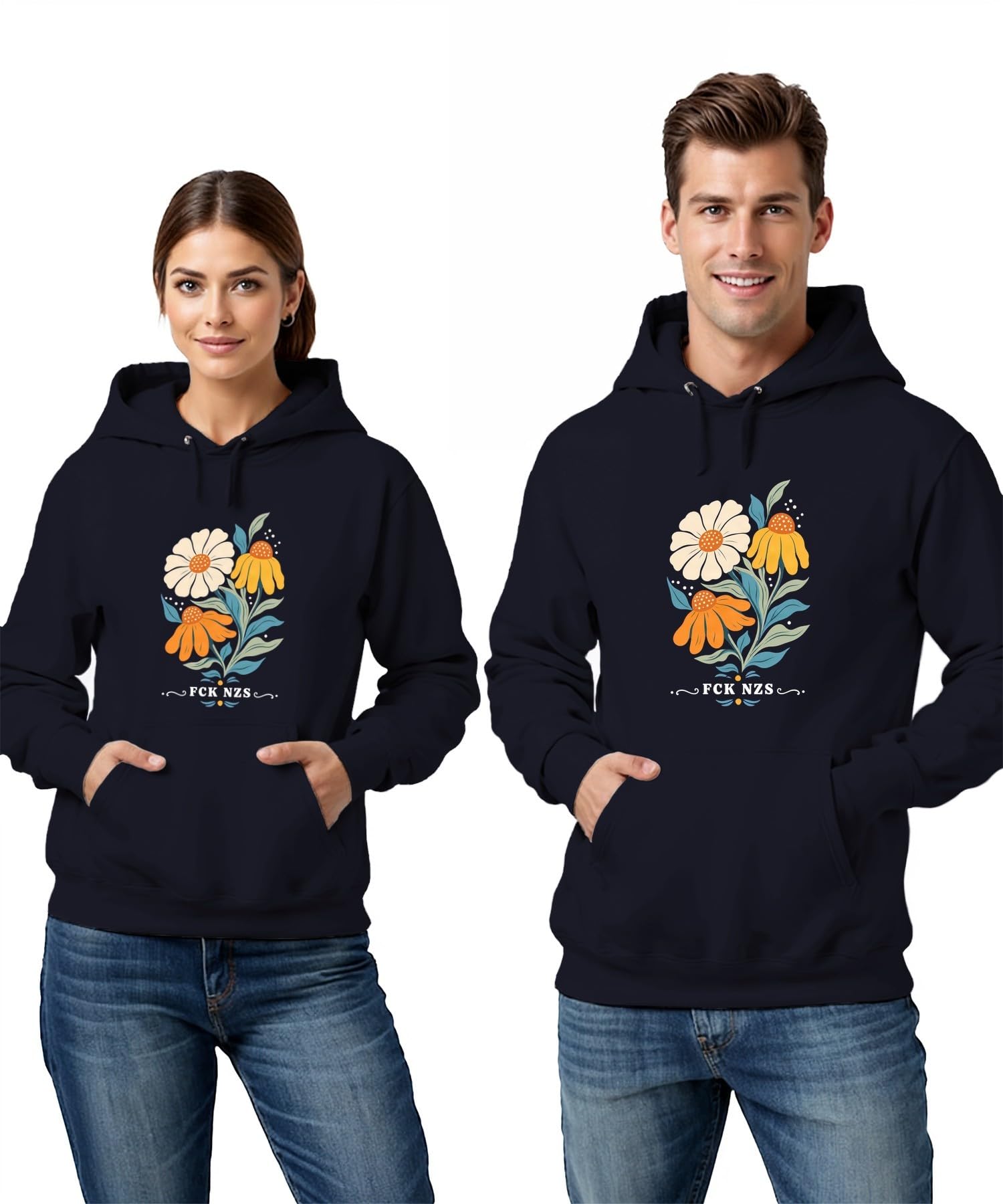 Bluza z kapturem w stylu vintage, słonecznik, granatowa, L